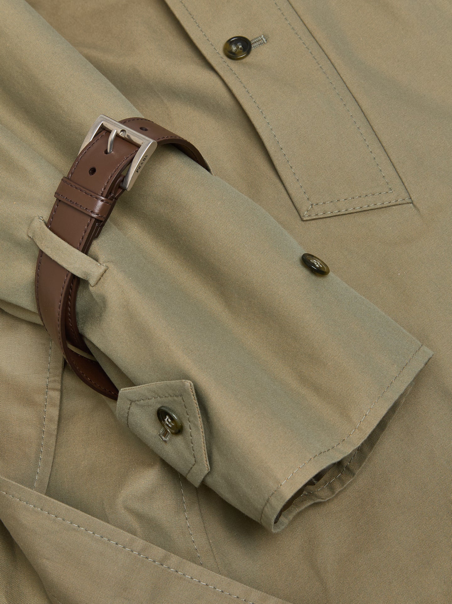 Single-Breasted Cotton Twill Trench Coat in Olive