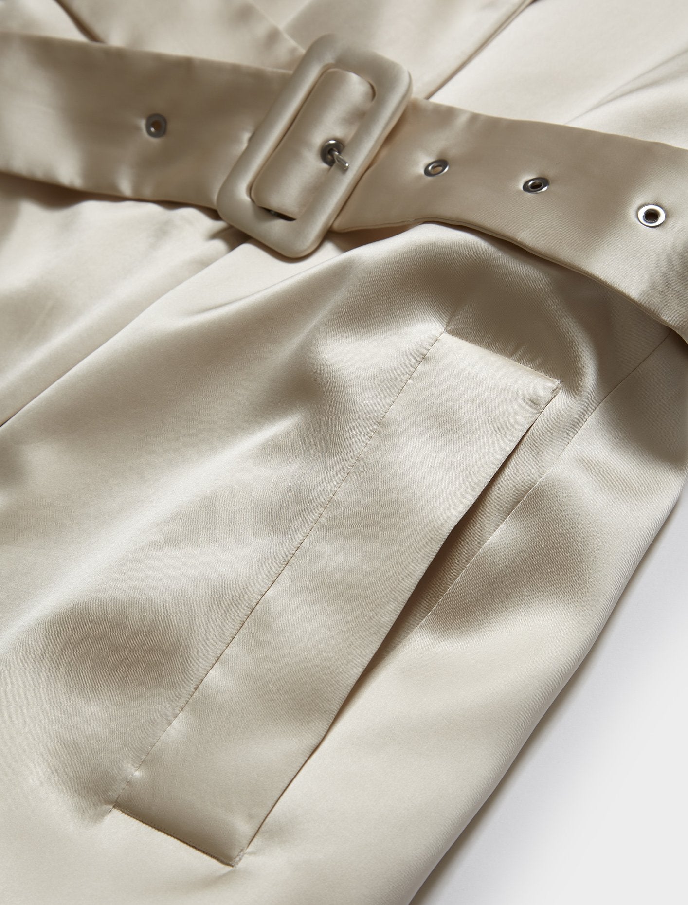 Satin Trench Coat in Open Beige