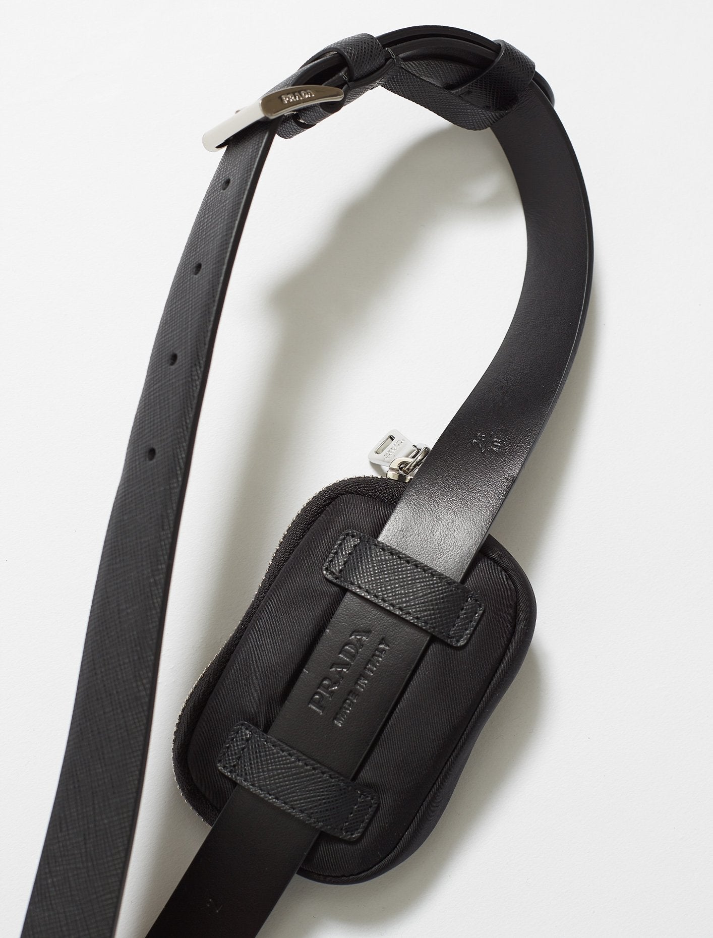 Saffiano Leather Belt with Pouch in Black