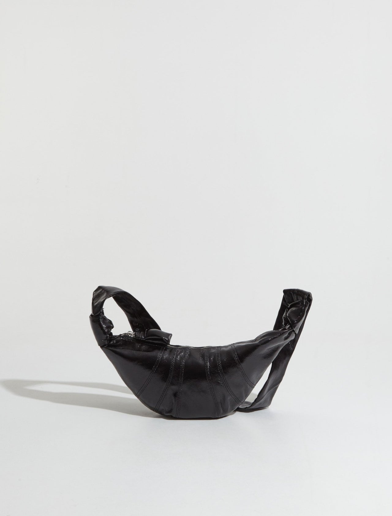 Small Coated Cotton Croissant Bag in Black