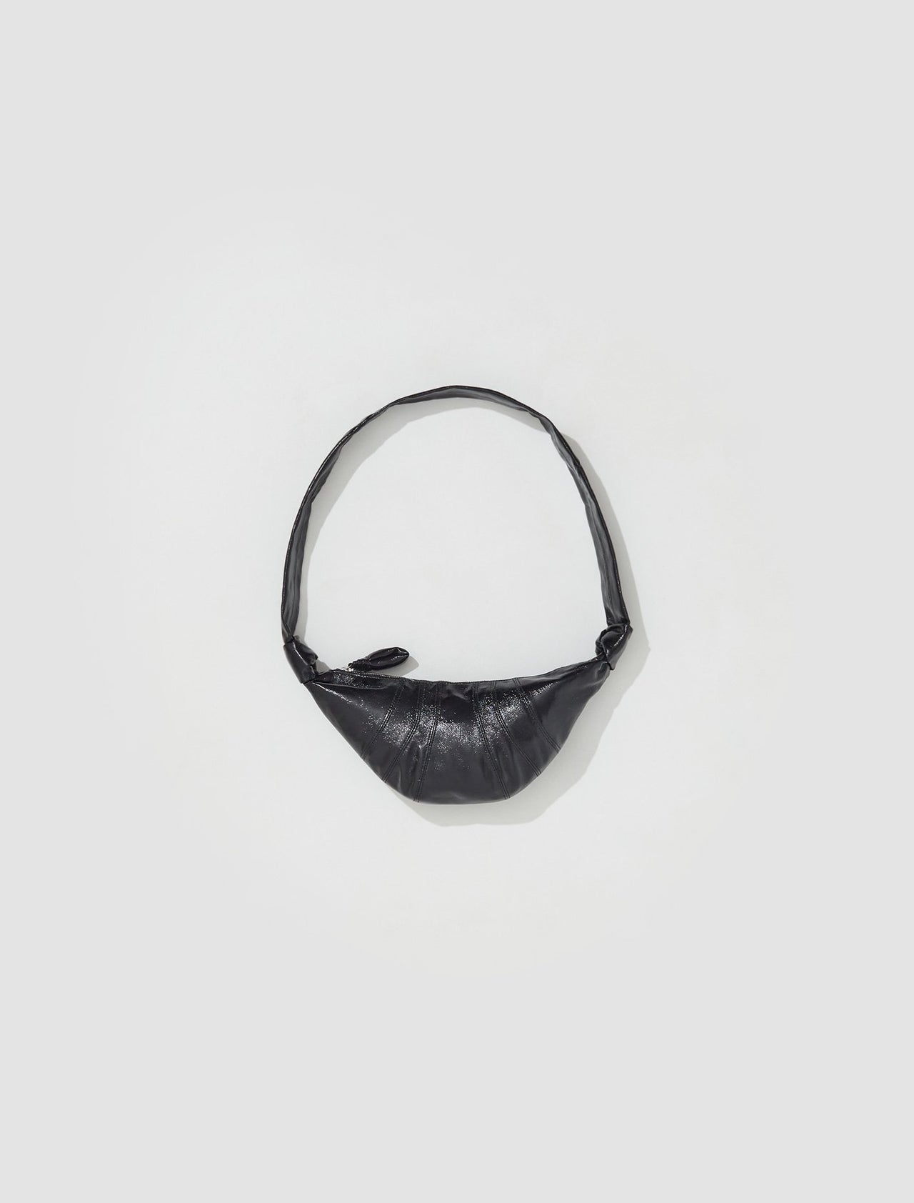 Small Coated Cotton Croissant Bag in Black