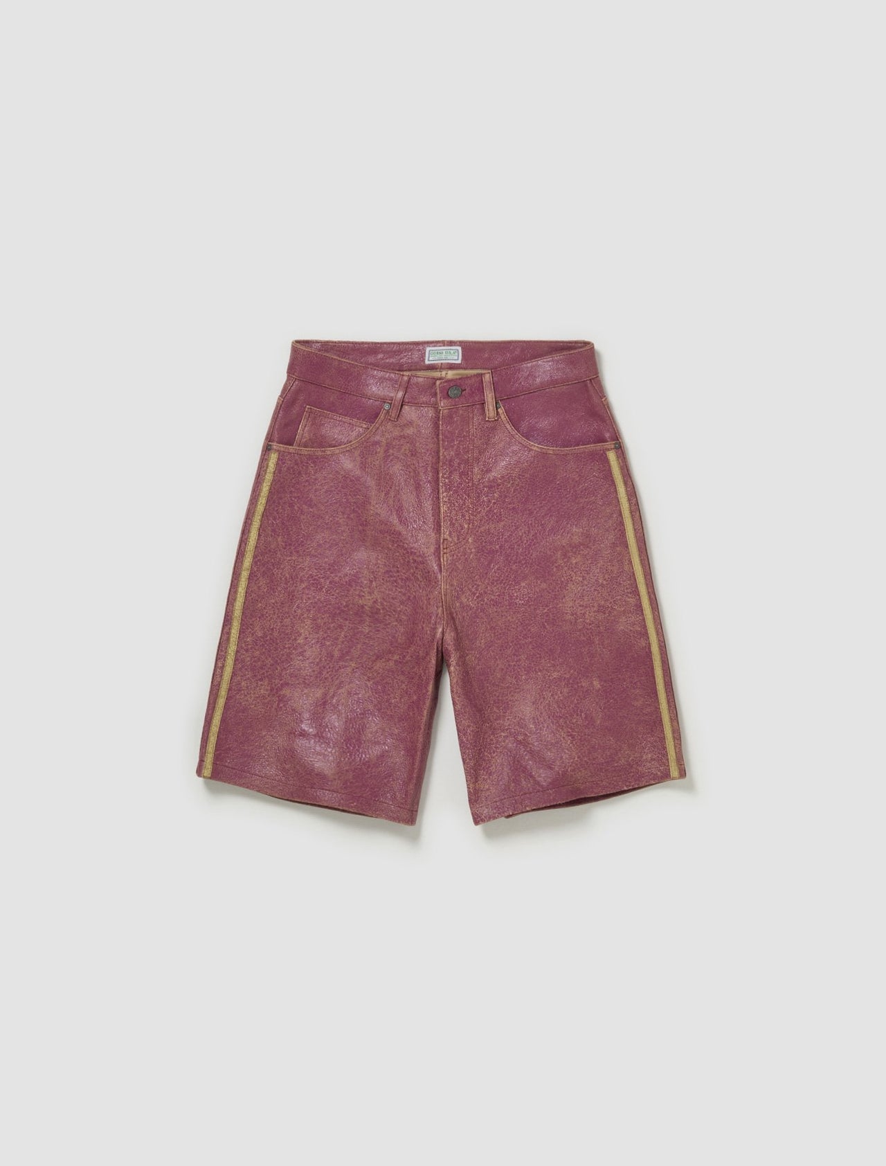 Crackle Leather Shorts in Distressed Damson