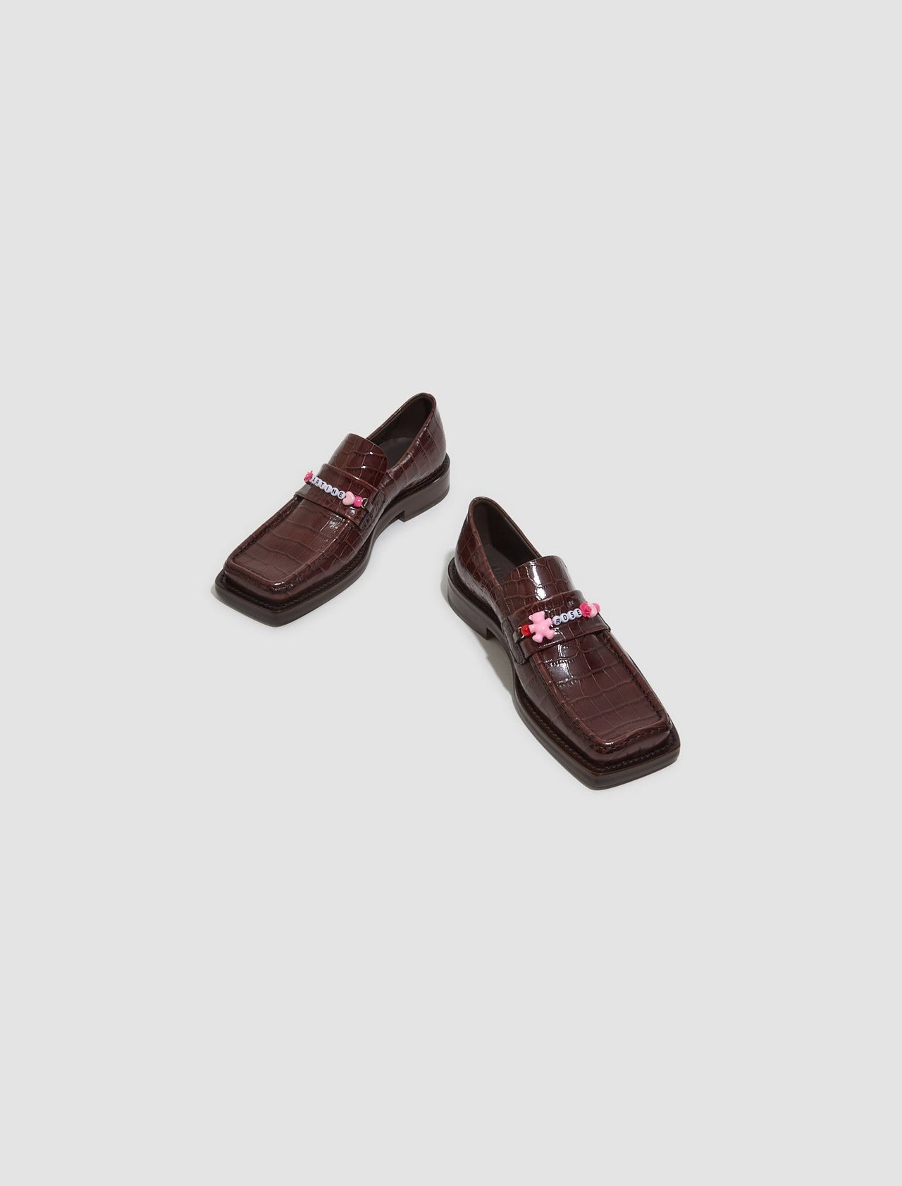 Beaded Square Toe Loafer in Brown