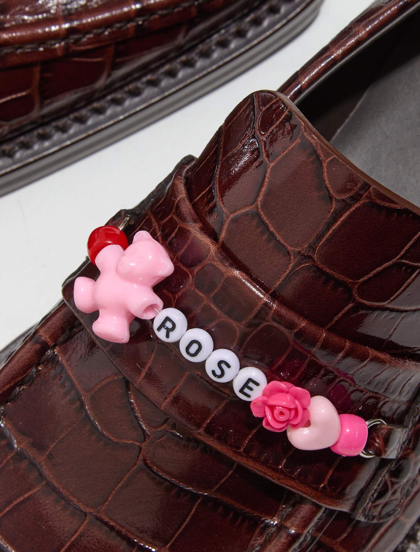 Beaded Square Toe Loafer in Brown