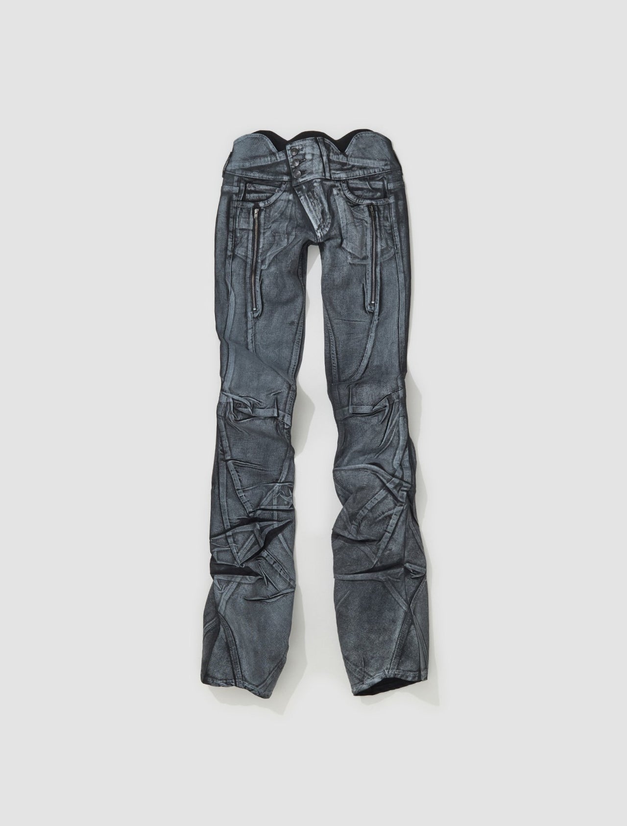 Big Waistband Drape Denim Pants in Black & White Paint