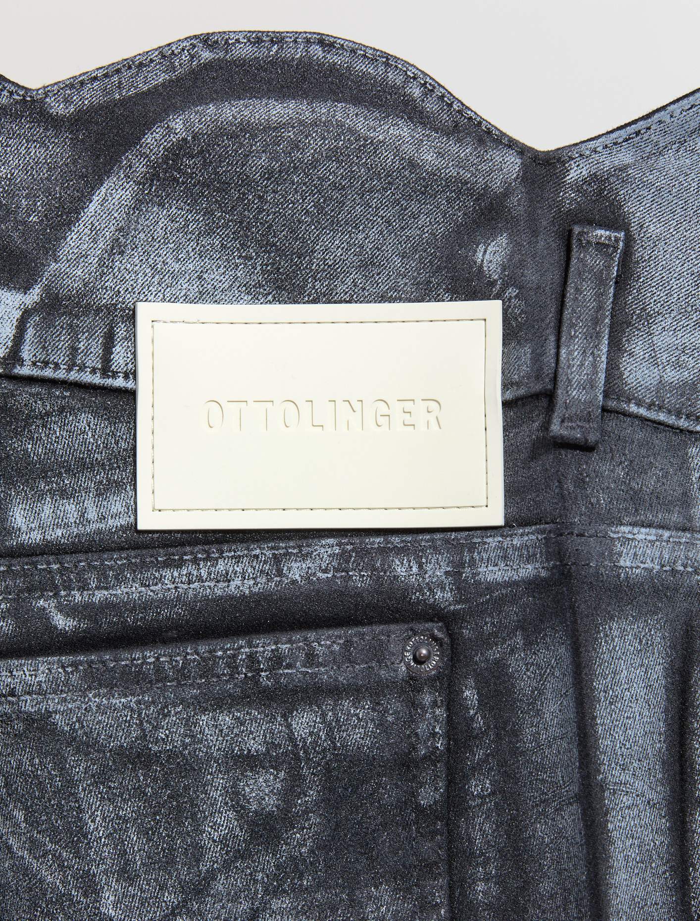 Big Waistband Drape Denim Pants in Black & White Paint