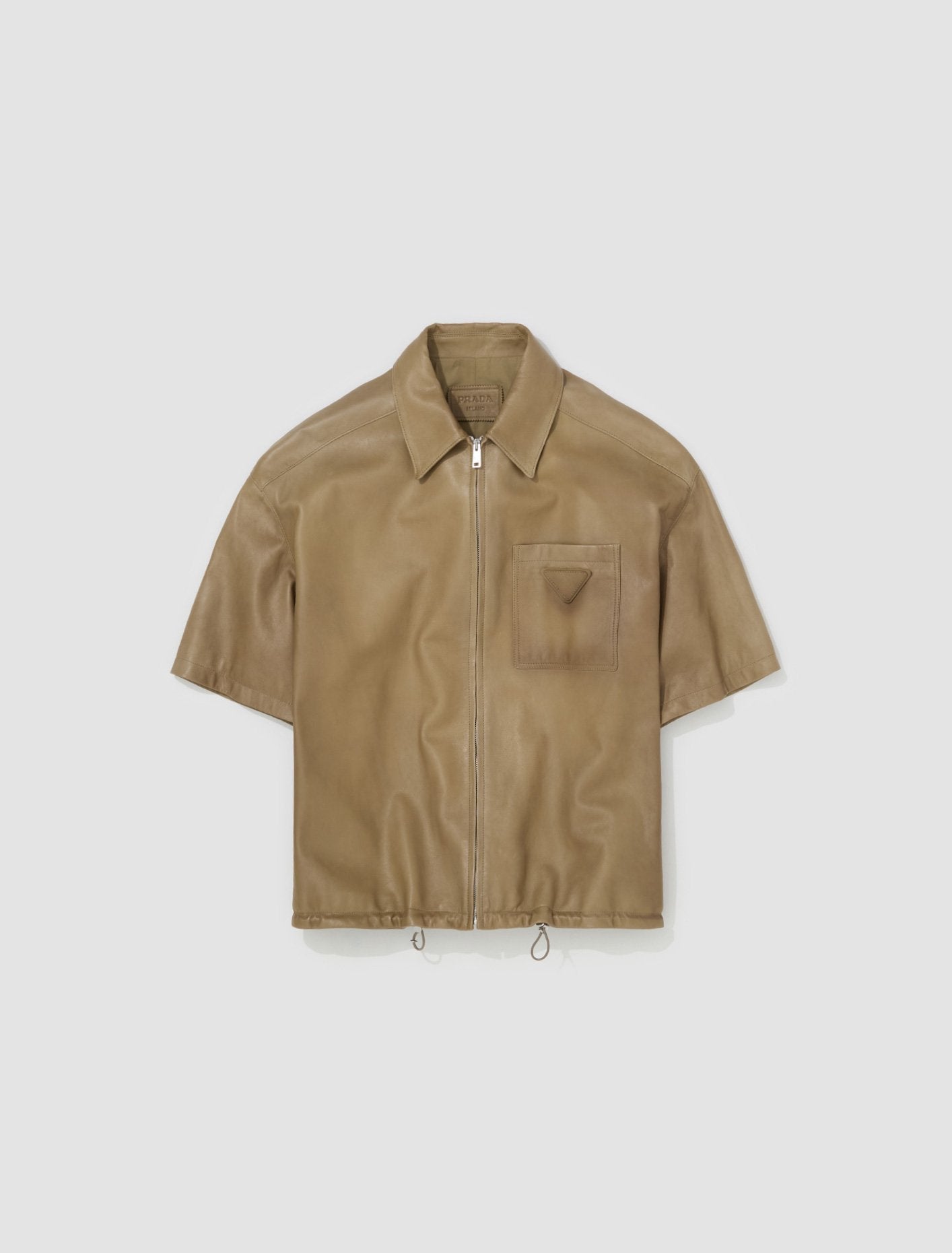 Zip-Up Leather Jacket in Beige
