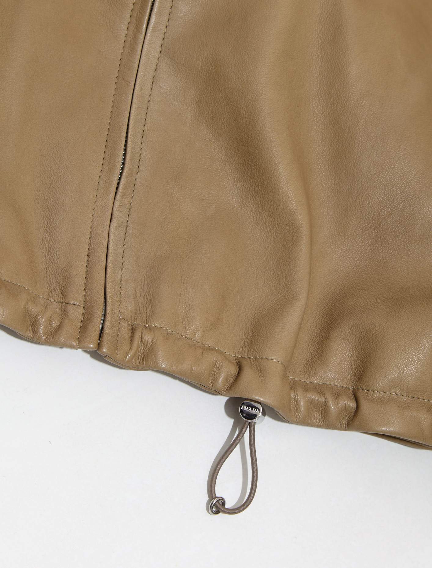 Zip-Up Leather Jacket in Beige