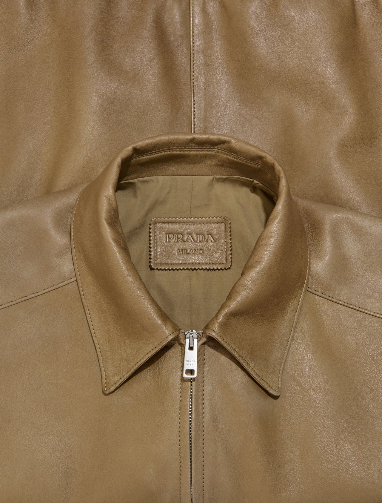 Zip-Up Leather Jacket in Beige