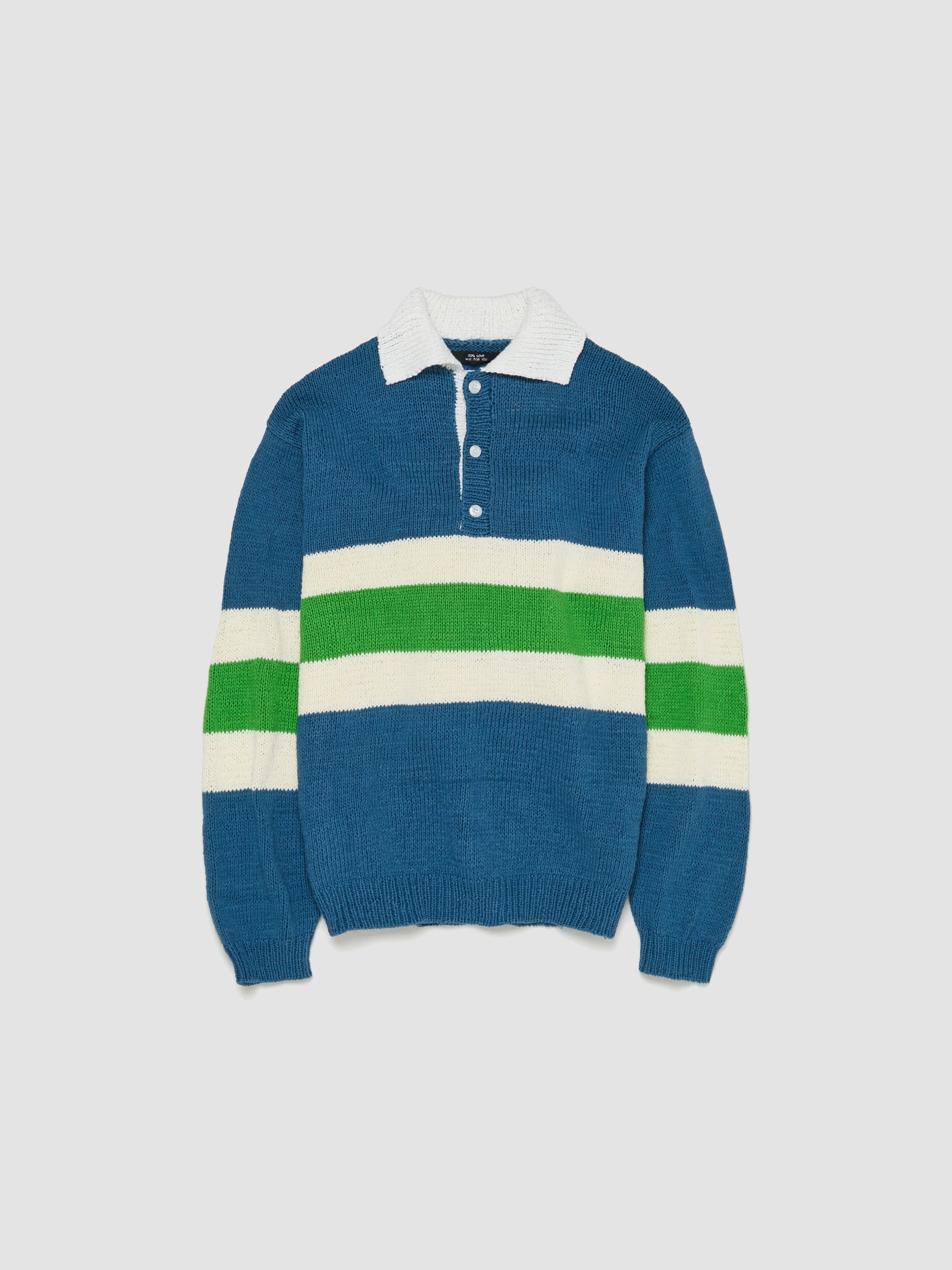 RICE NINE TEN Hand Knitting Rugby Sweater in Ocean Blue HKN