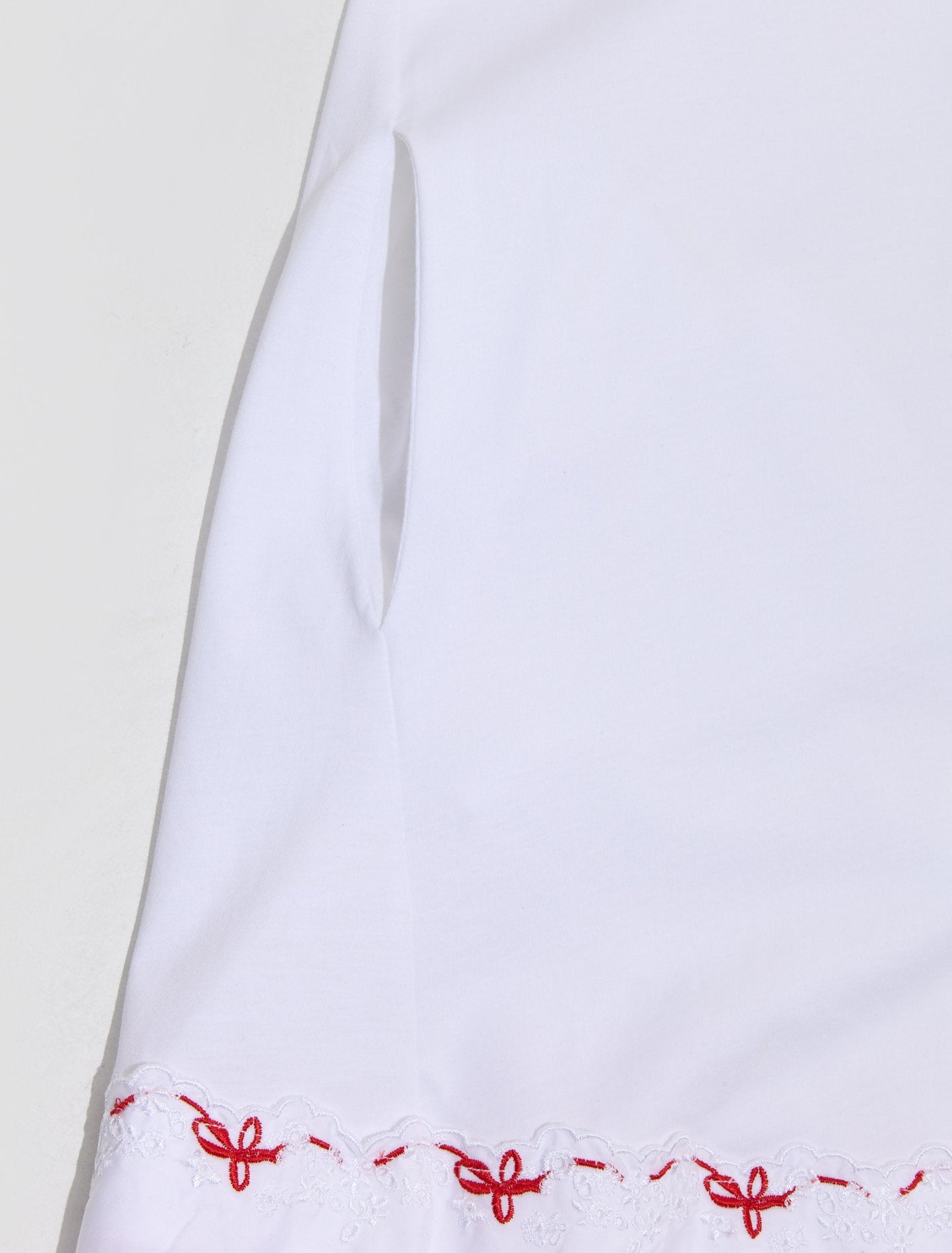 Beaded A-Line T-Shirt Dress with Trim in White