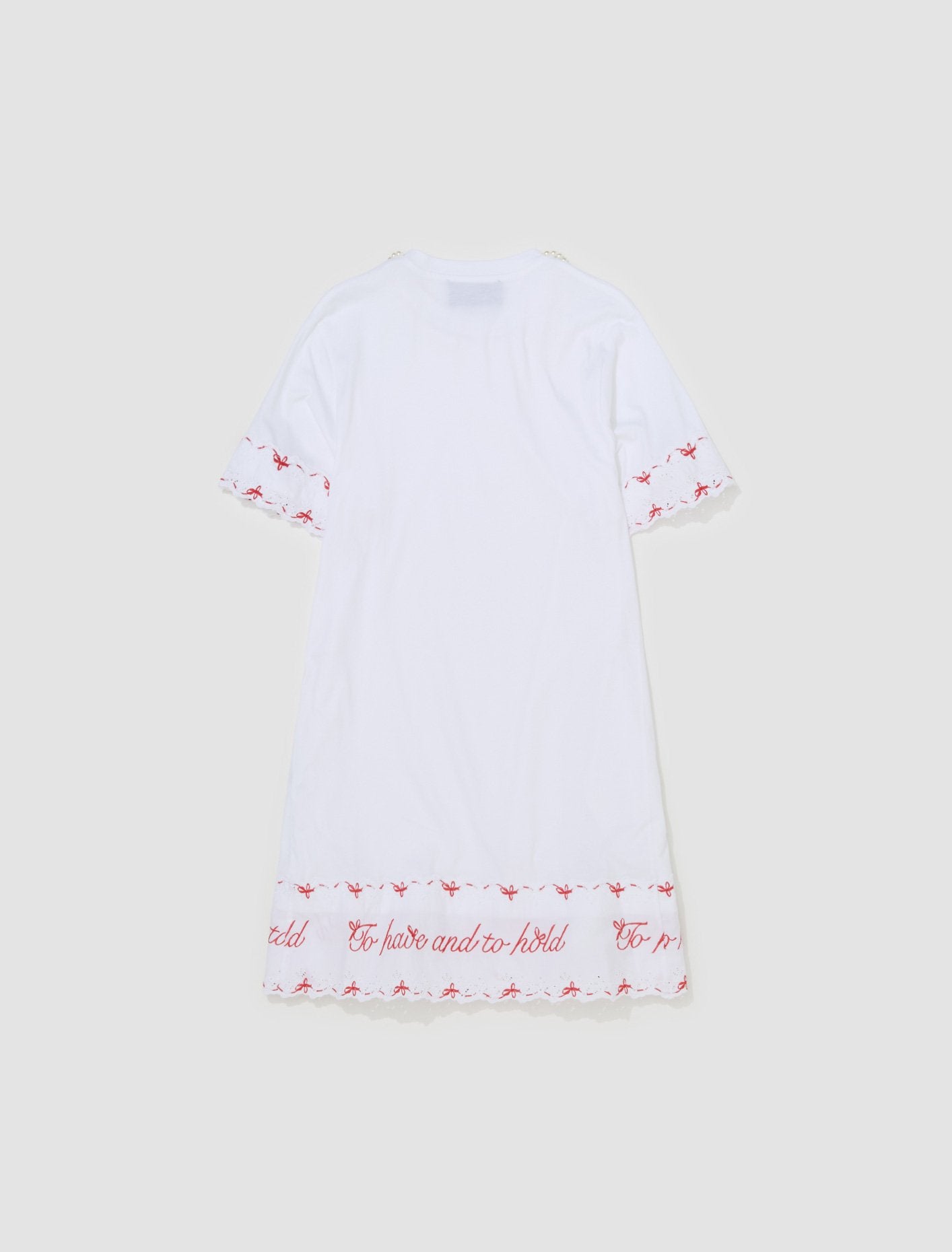 Beaded A-Line T-Shirt Dress with Trim in White