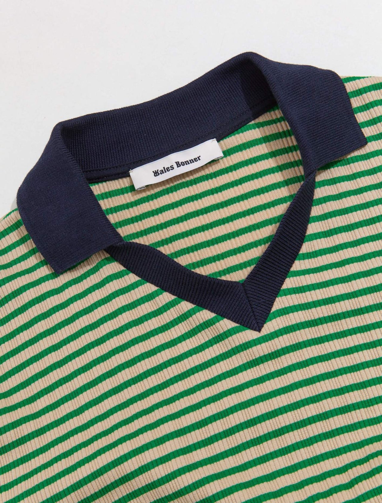 Sonic Long Sleeve Polo in Ivory & Green