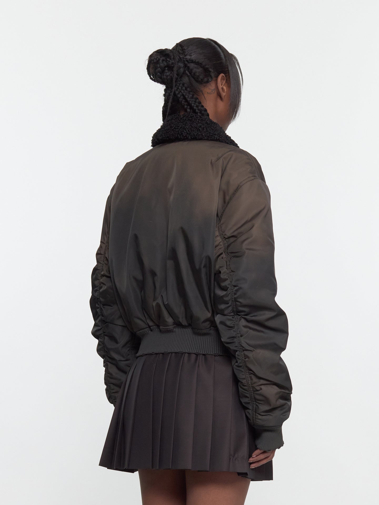 Bomber Jacket with Furry Collar in Dark Brown