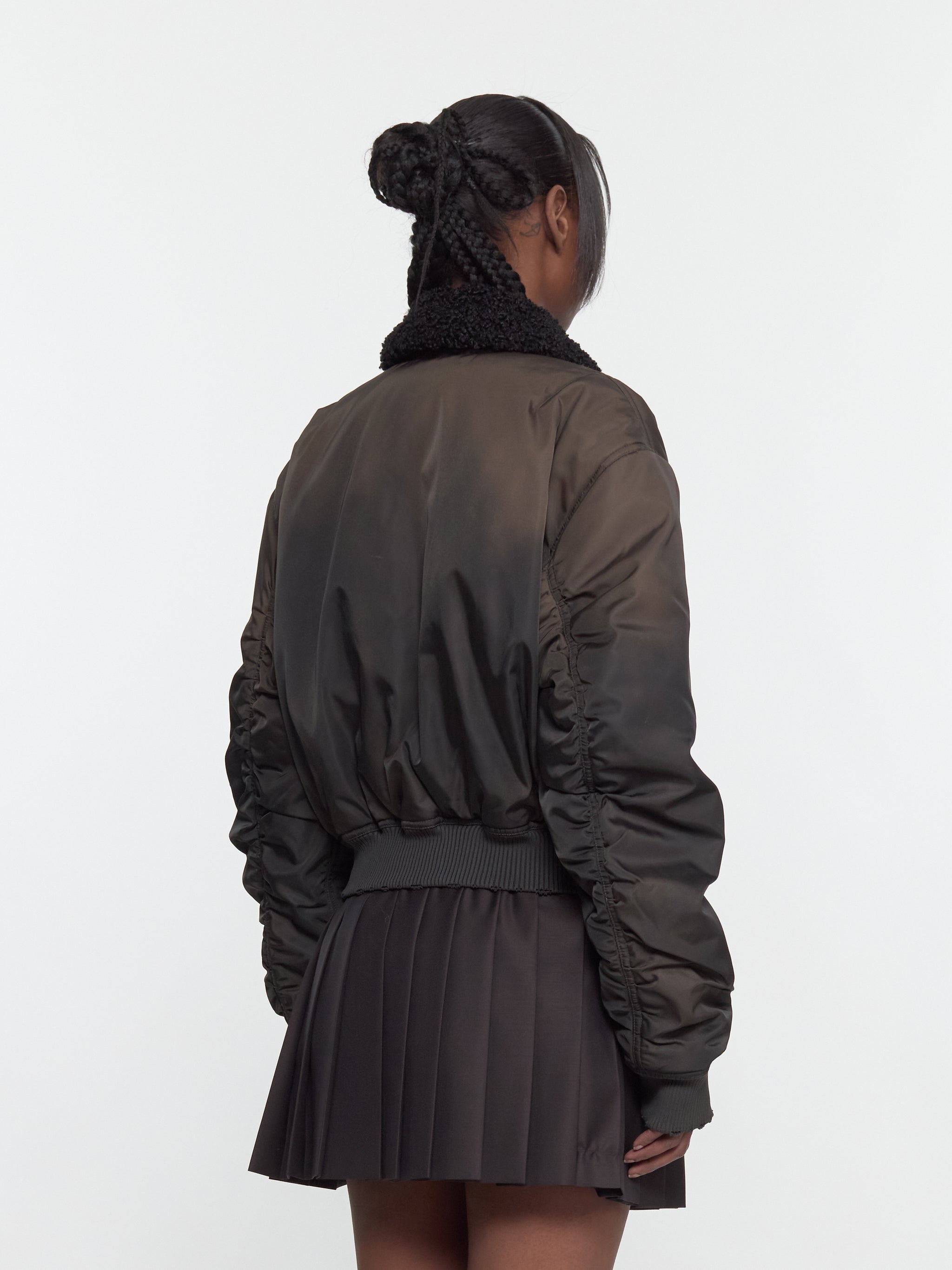 Bomber Jacket with Furry Collar in Dark Brown