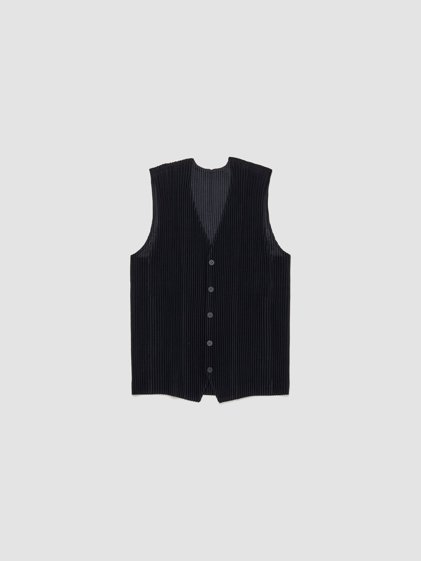 Pleated Button Up Vest in Black