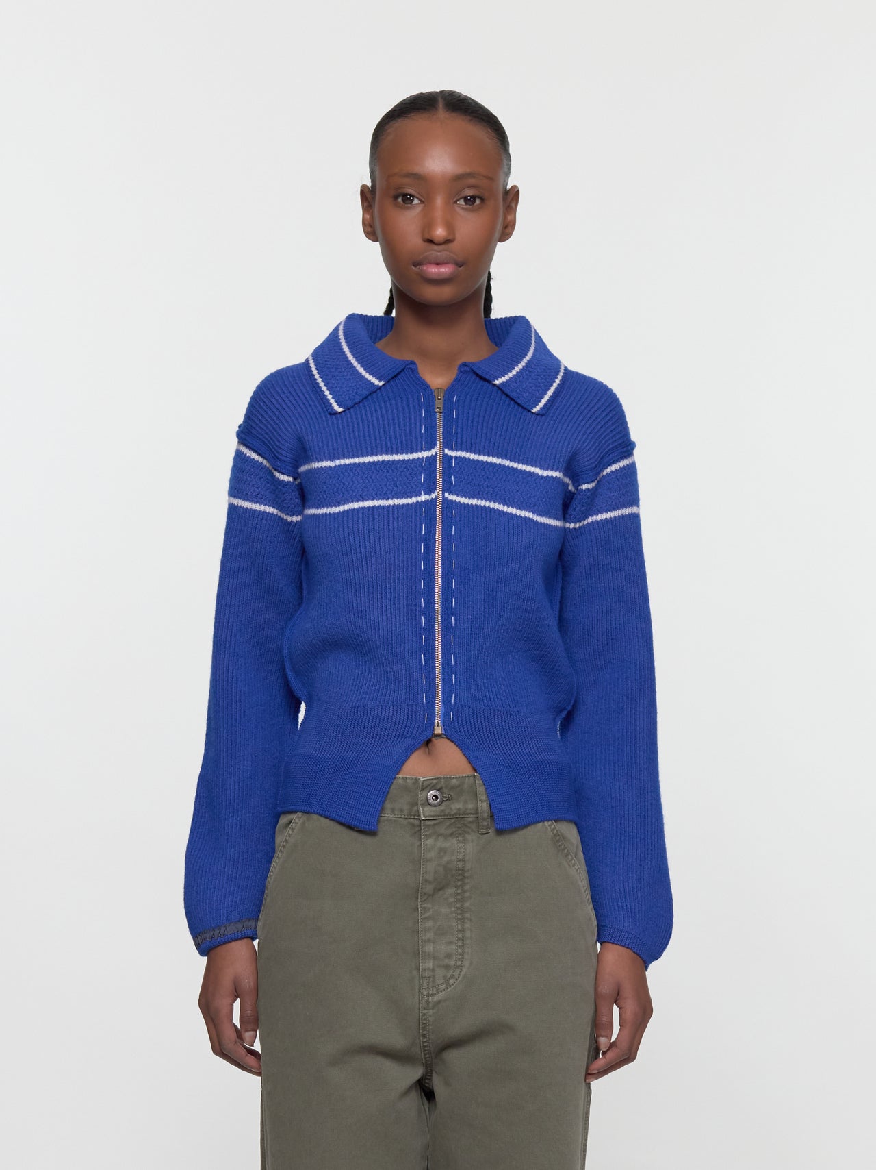 Wool Cardigan in Bluette & Off White