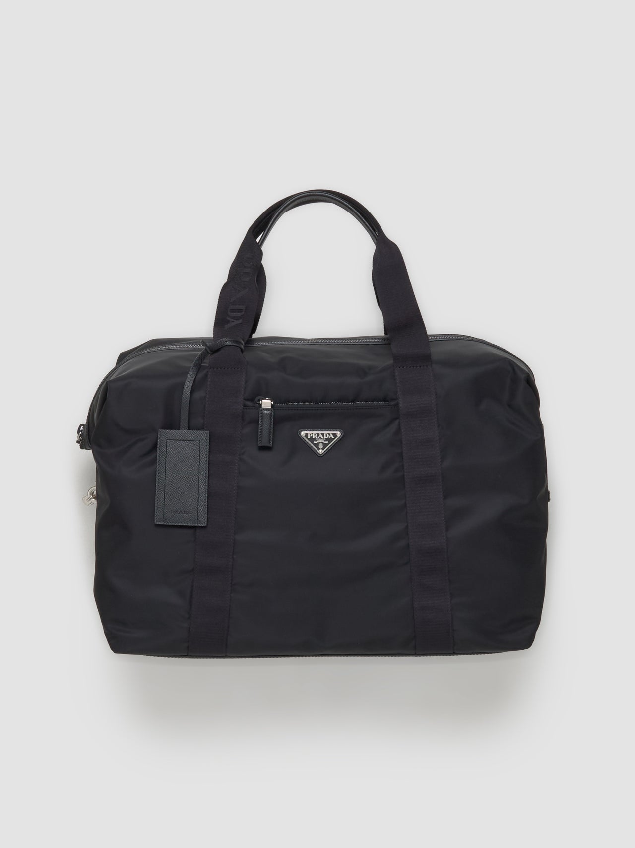 Re-Nylon and Saffiano Leather Travel Bag in Black