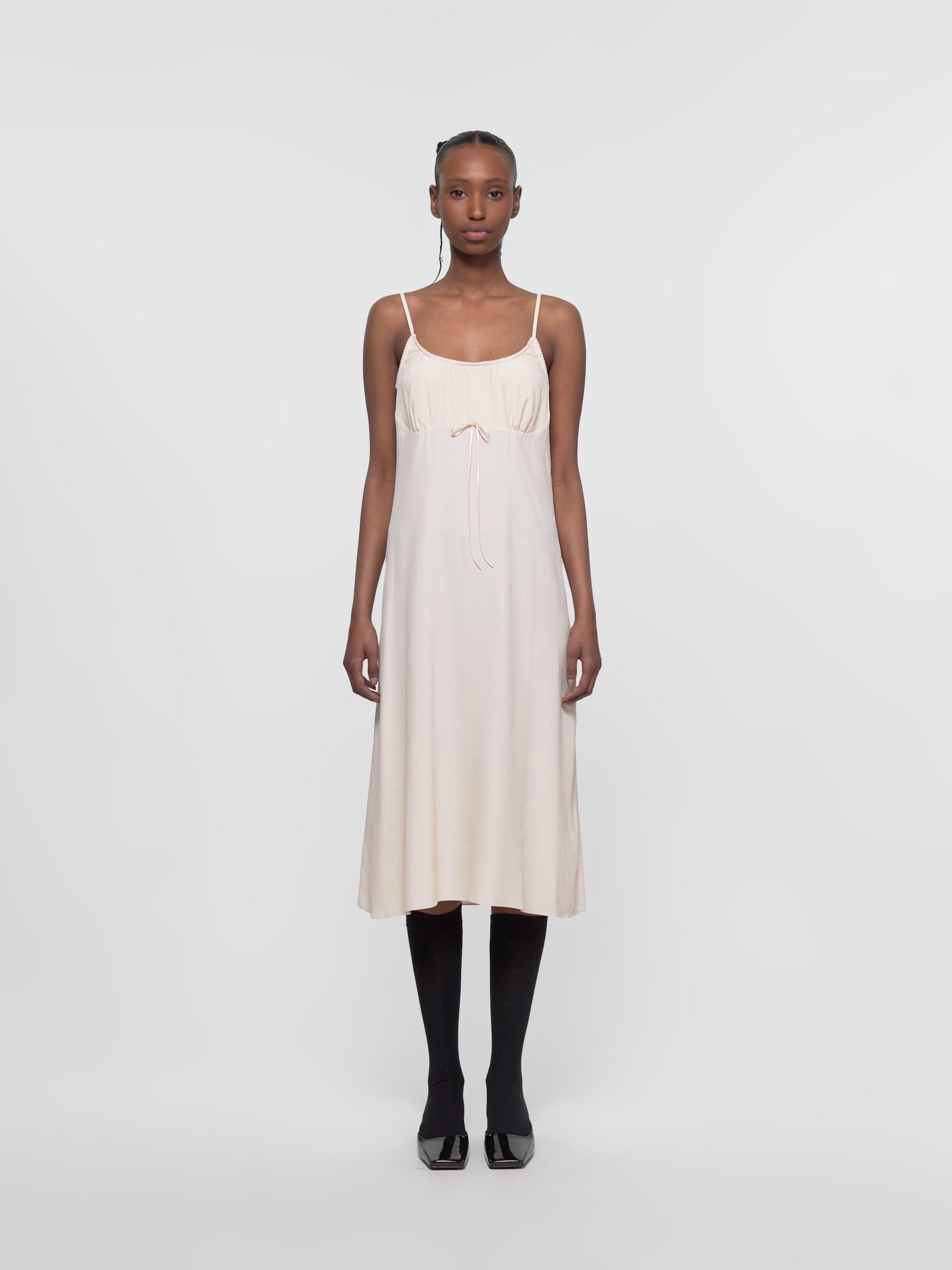 Negligee Bow Detail Slip Dress in Nude