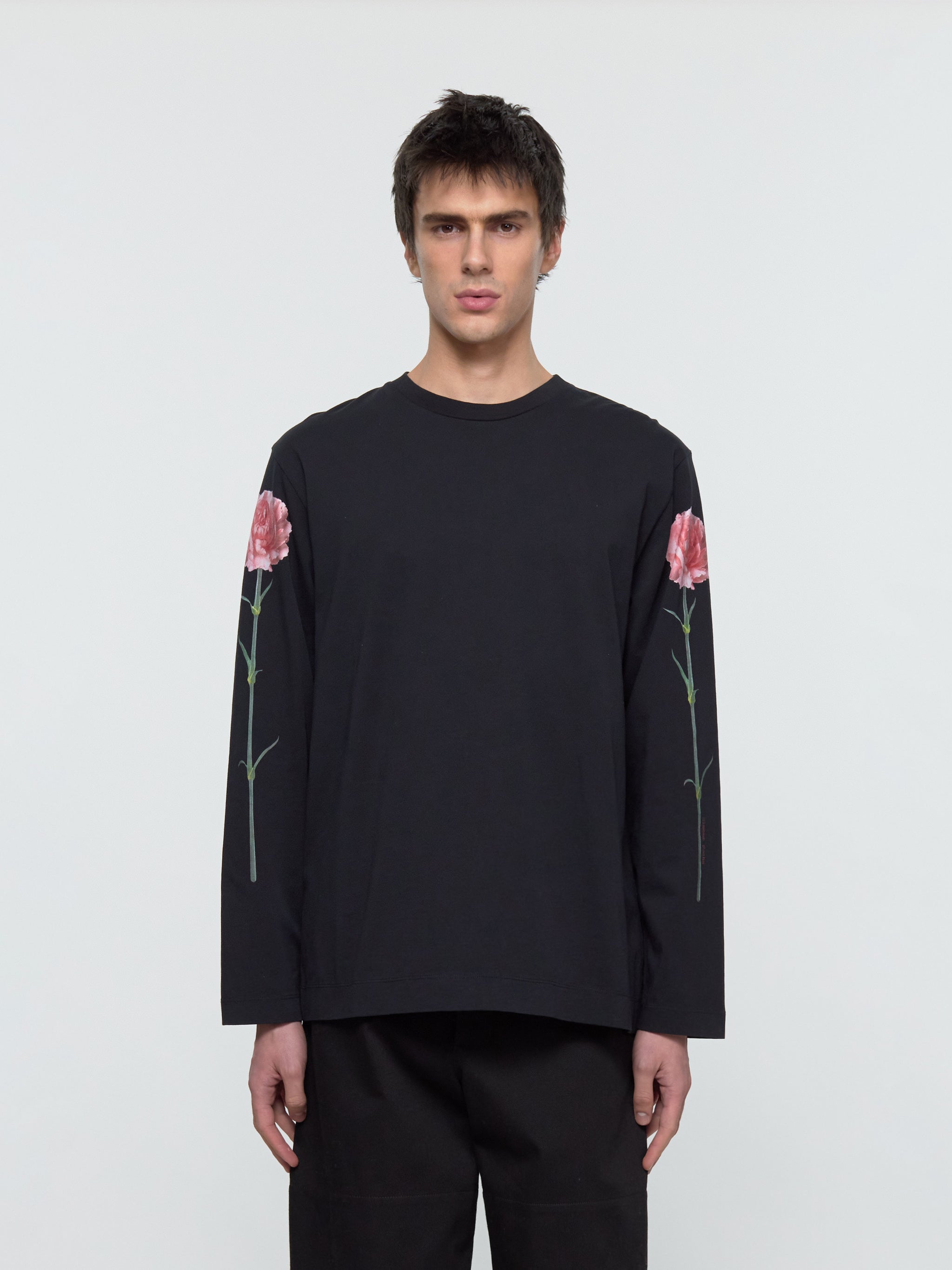 Carnation Print Long Sleeve T-Shirt in Black