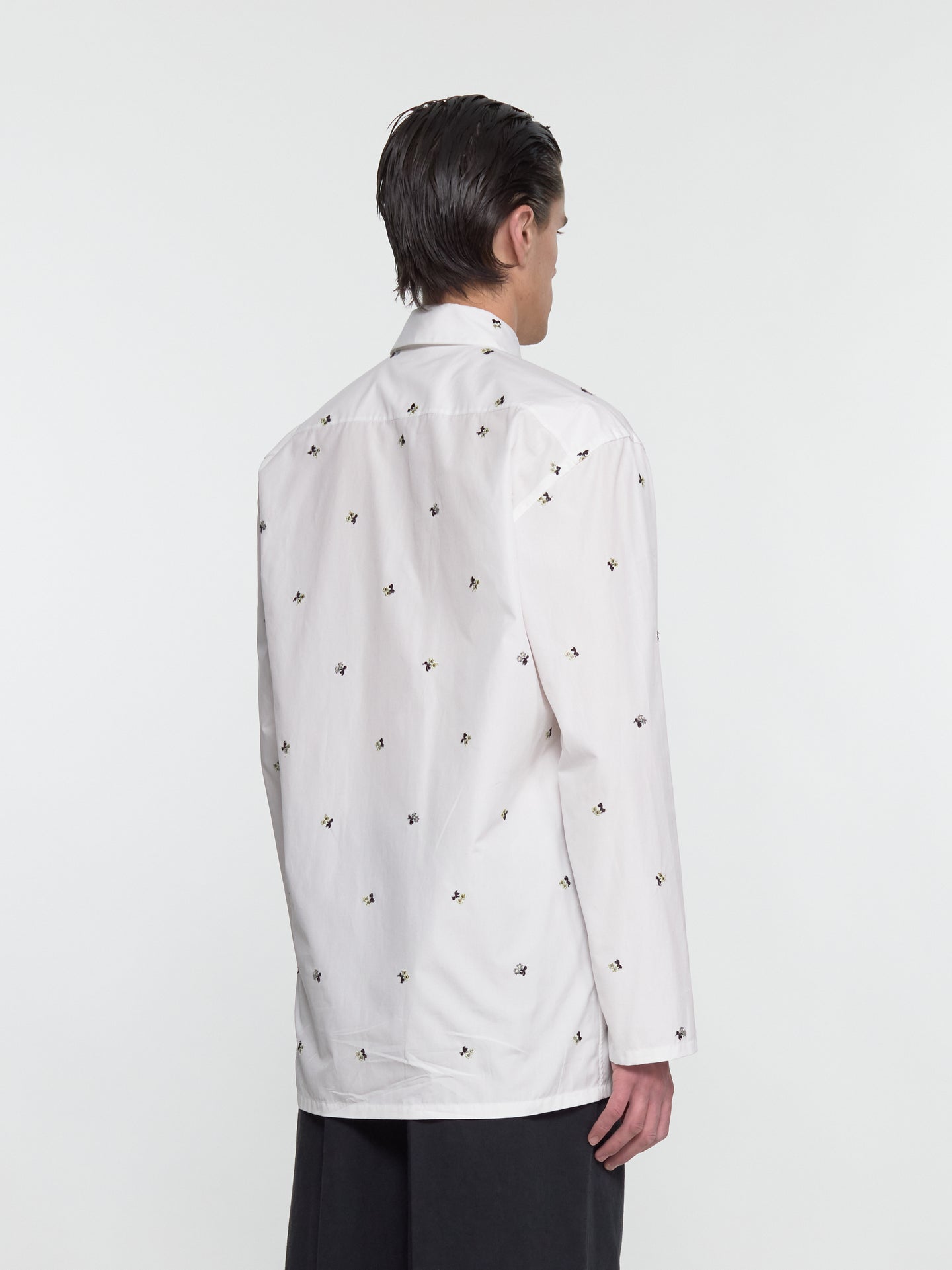 Poplin Shirt in White Flowers