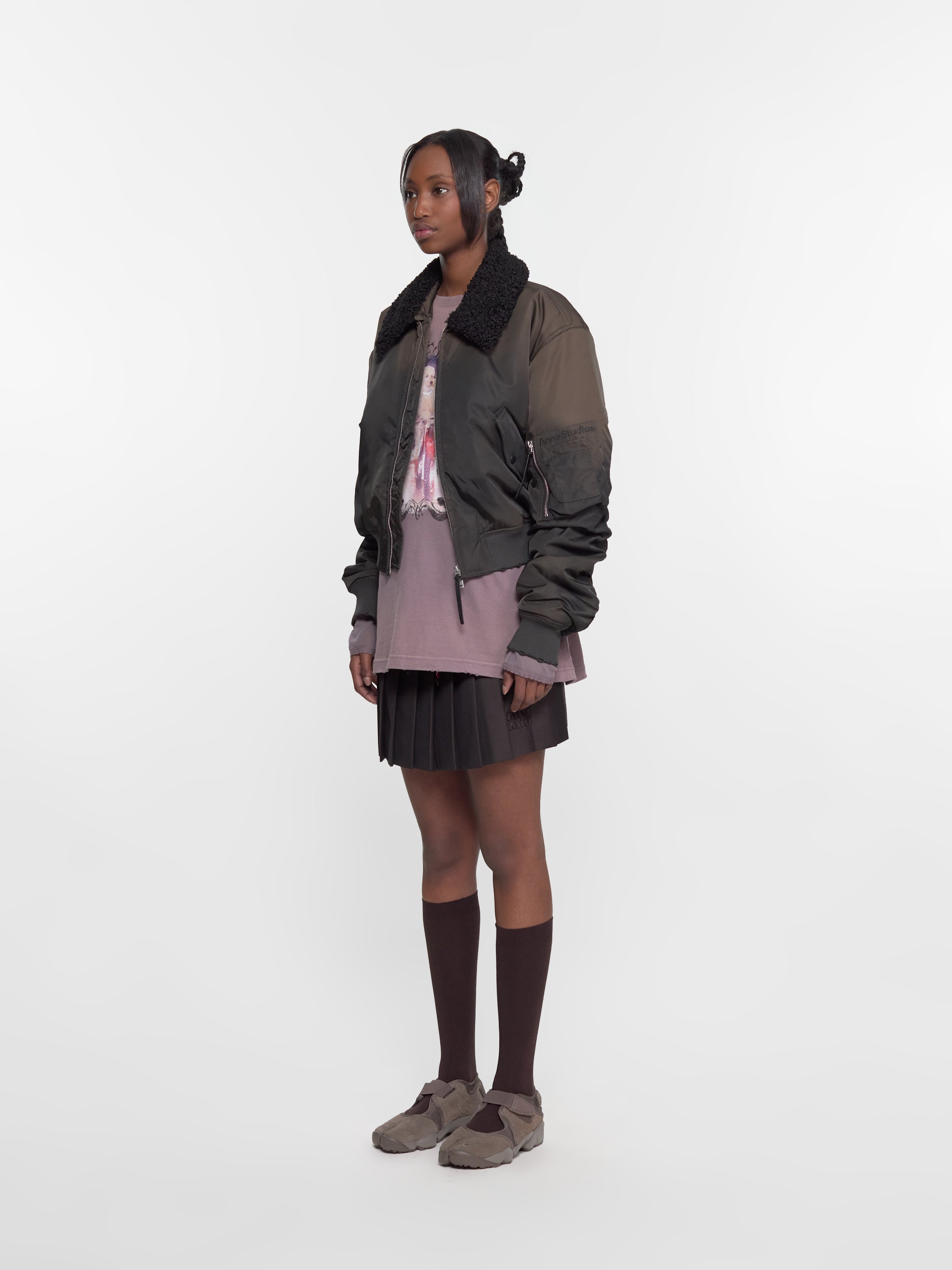 Bomber Jacket with Furry Collar in Dark Brown