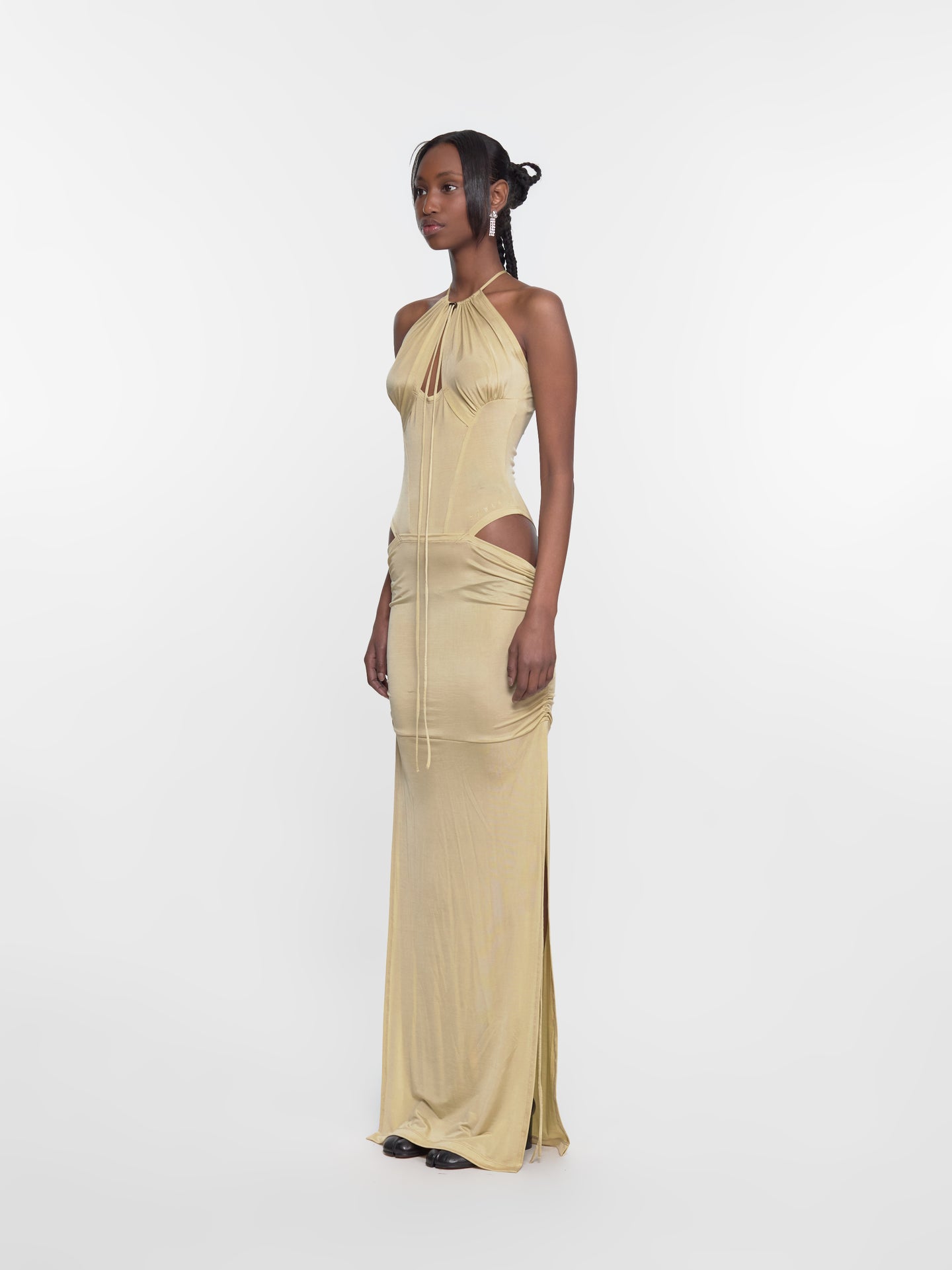 CU Dress with Tie Details in Pale Olive