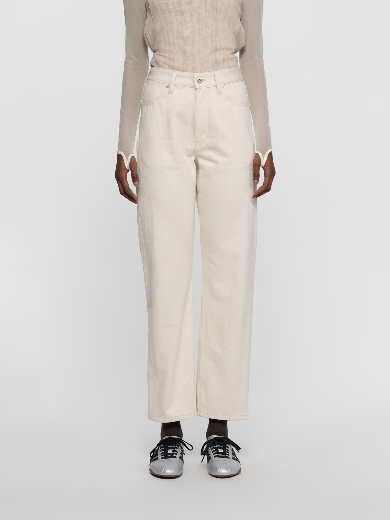 Denim Slim Twist Trousers in Natural