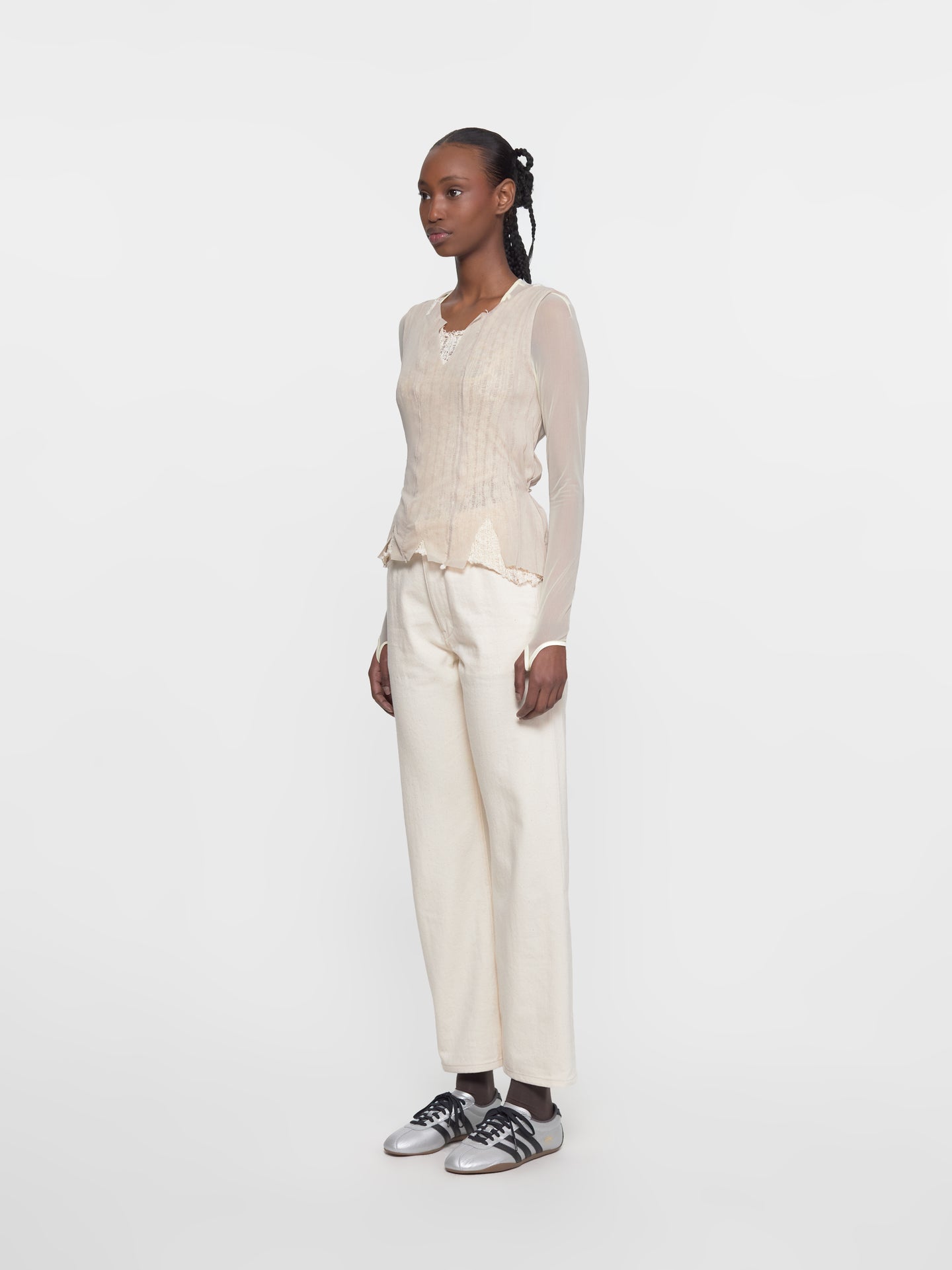 Denim Slim Twist Trousers in Natural