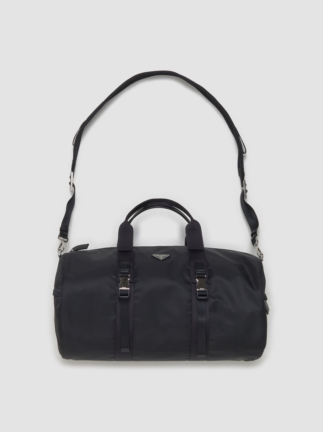 Re-Nylon and Saffiano Leather Duffle Bag in Black