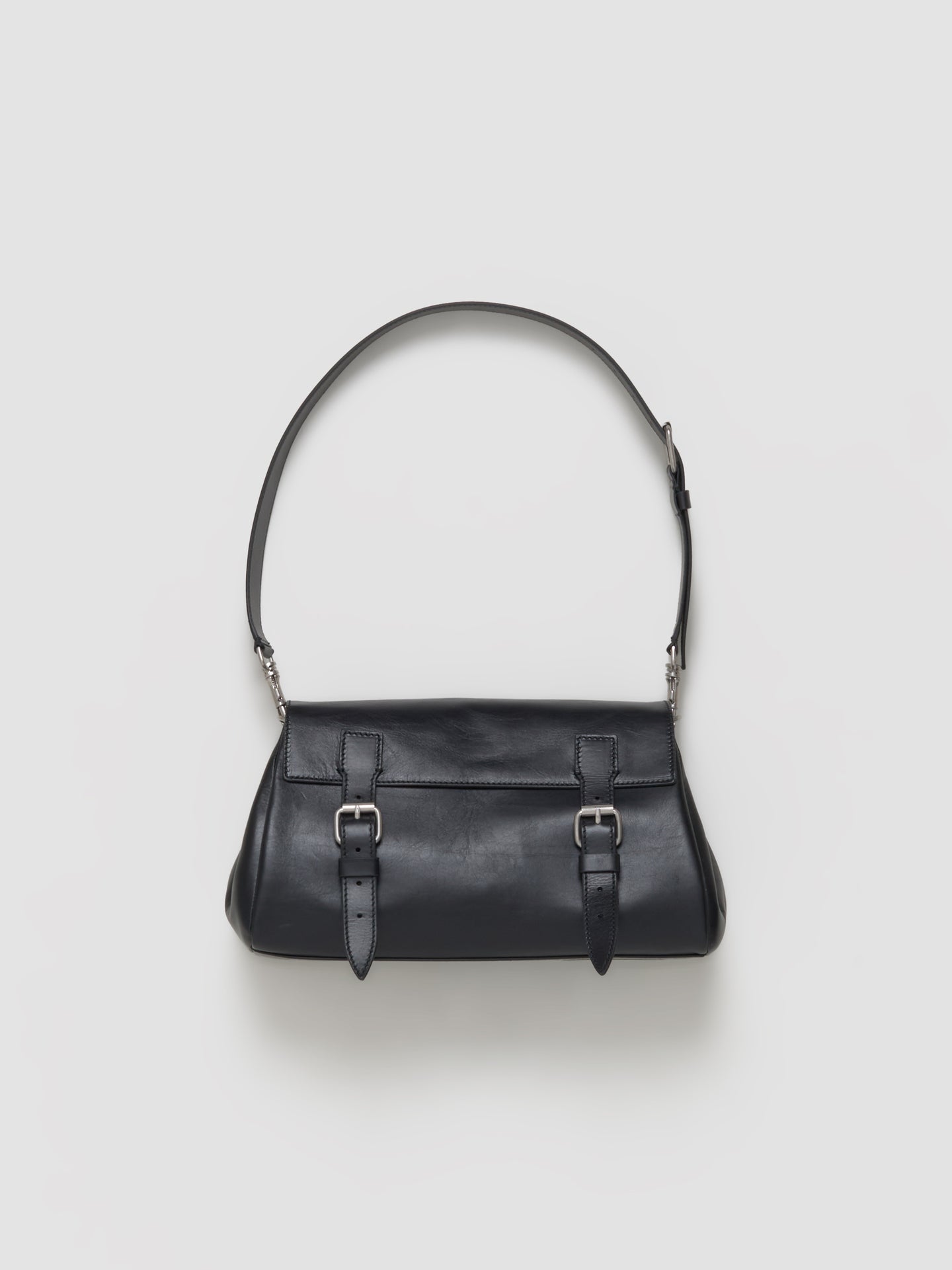 Leather Messenger Bag with Buckles in Black