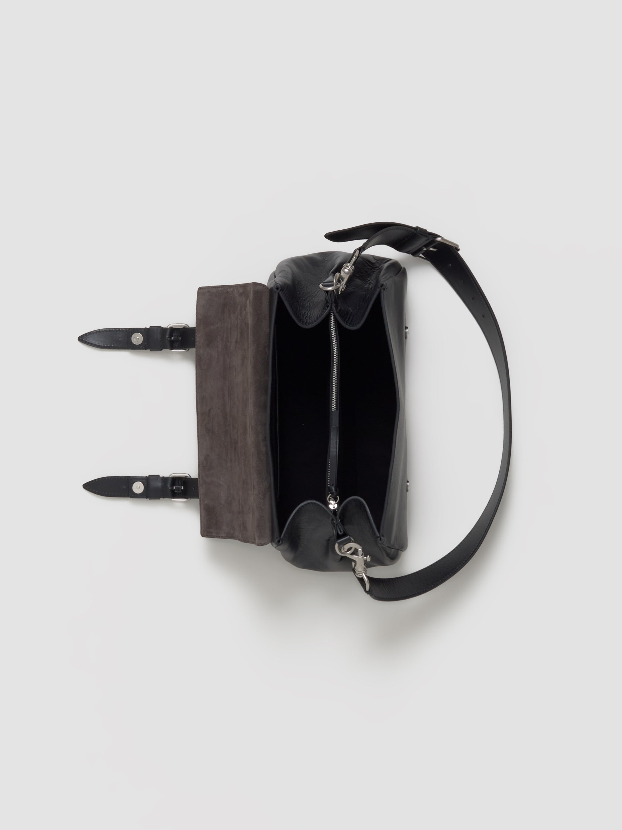 Leather Messenger Bag with Buckles in Black