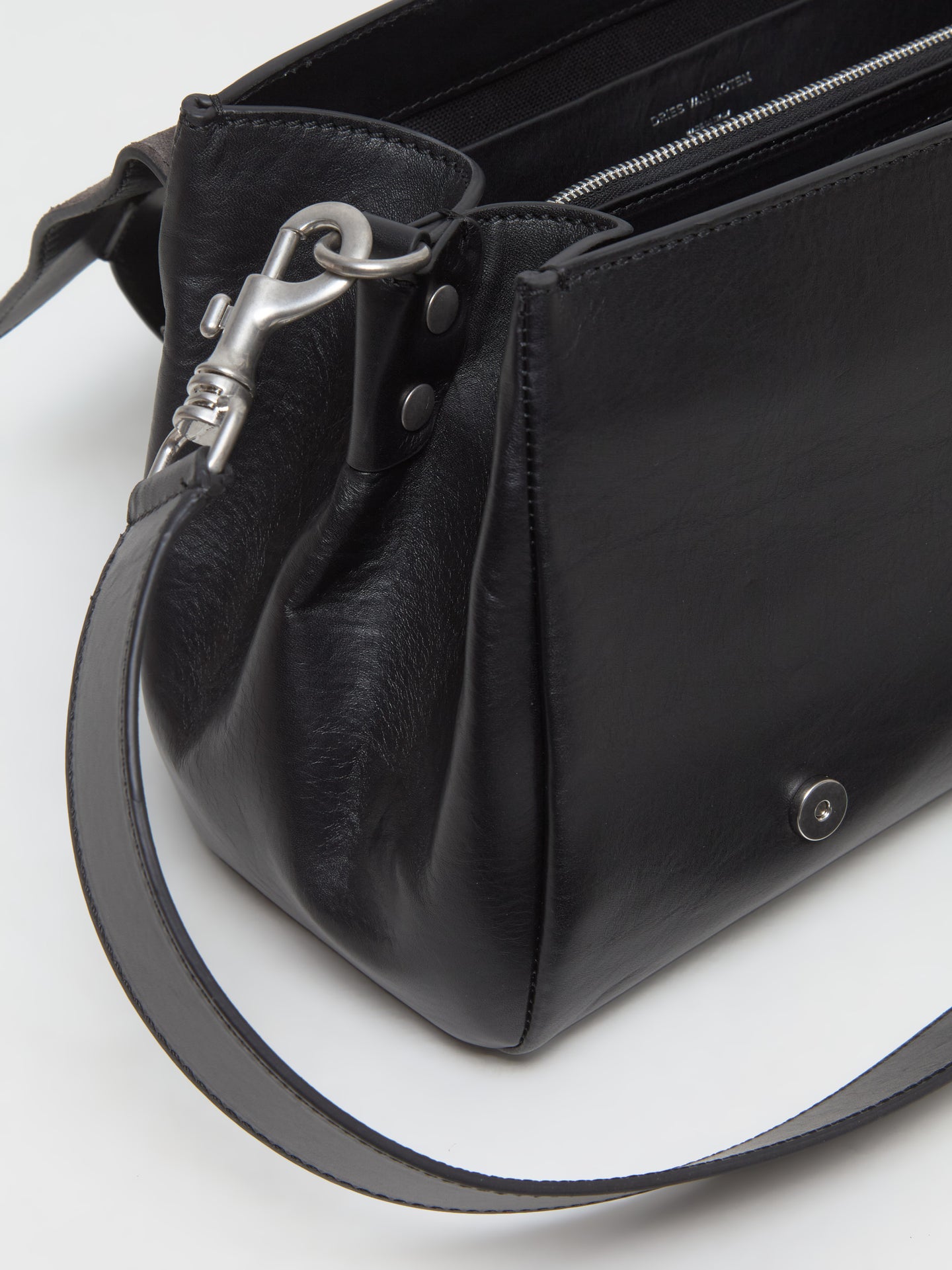 Leather Messenger Bag with Buckles in Black