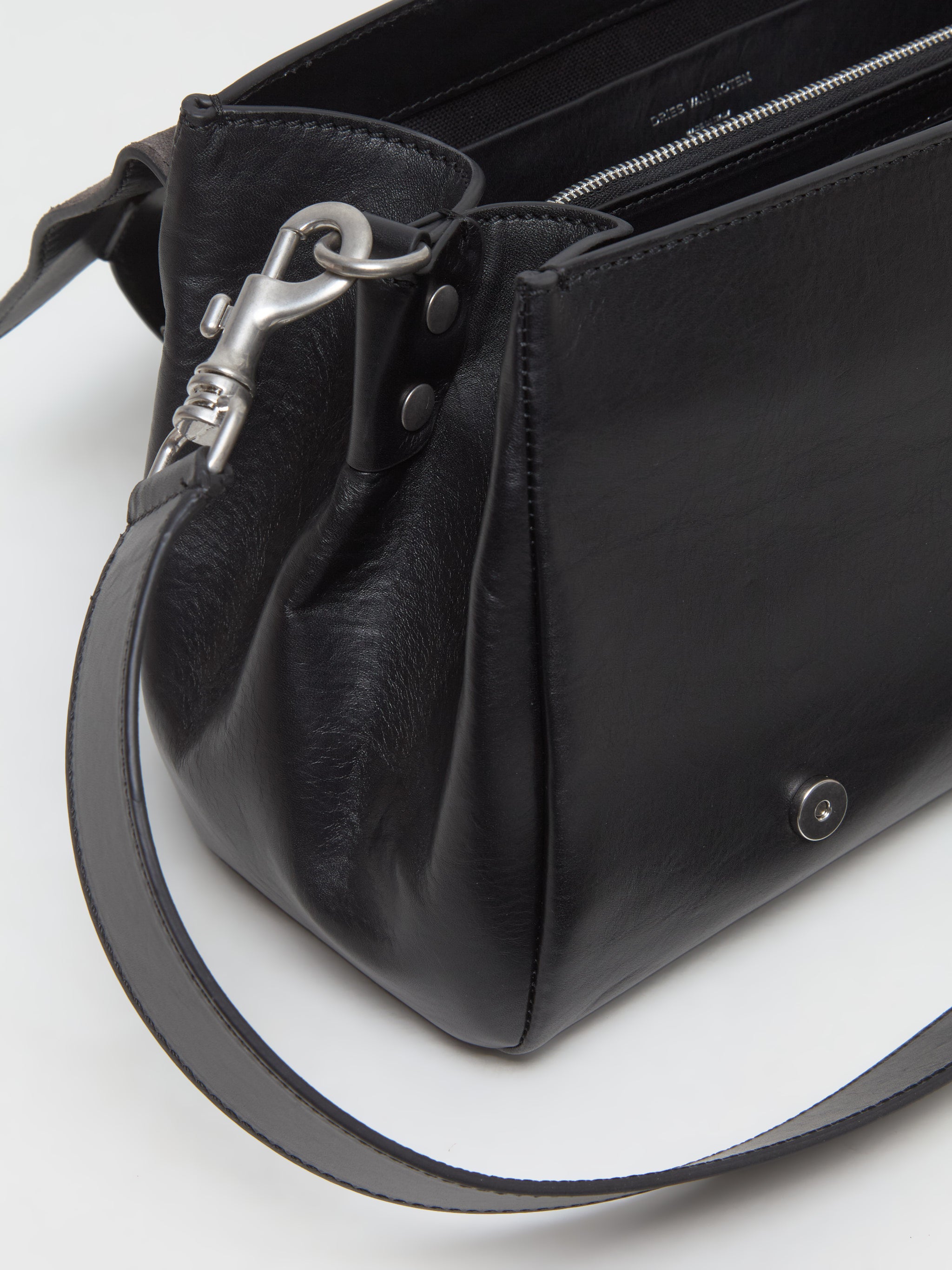 Leather Messenger Bag with Buckles in Black