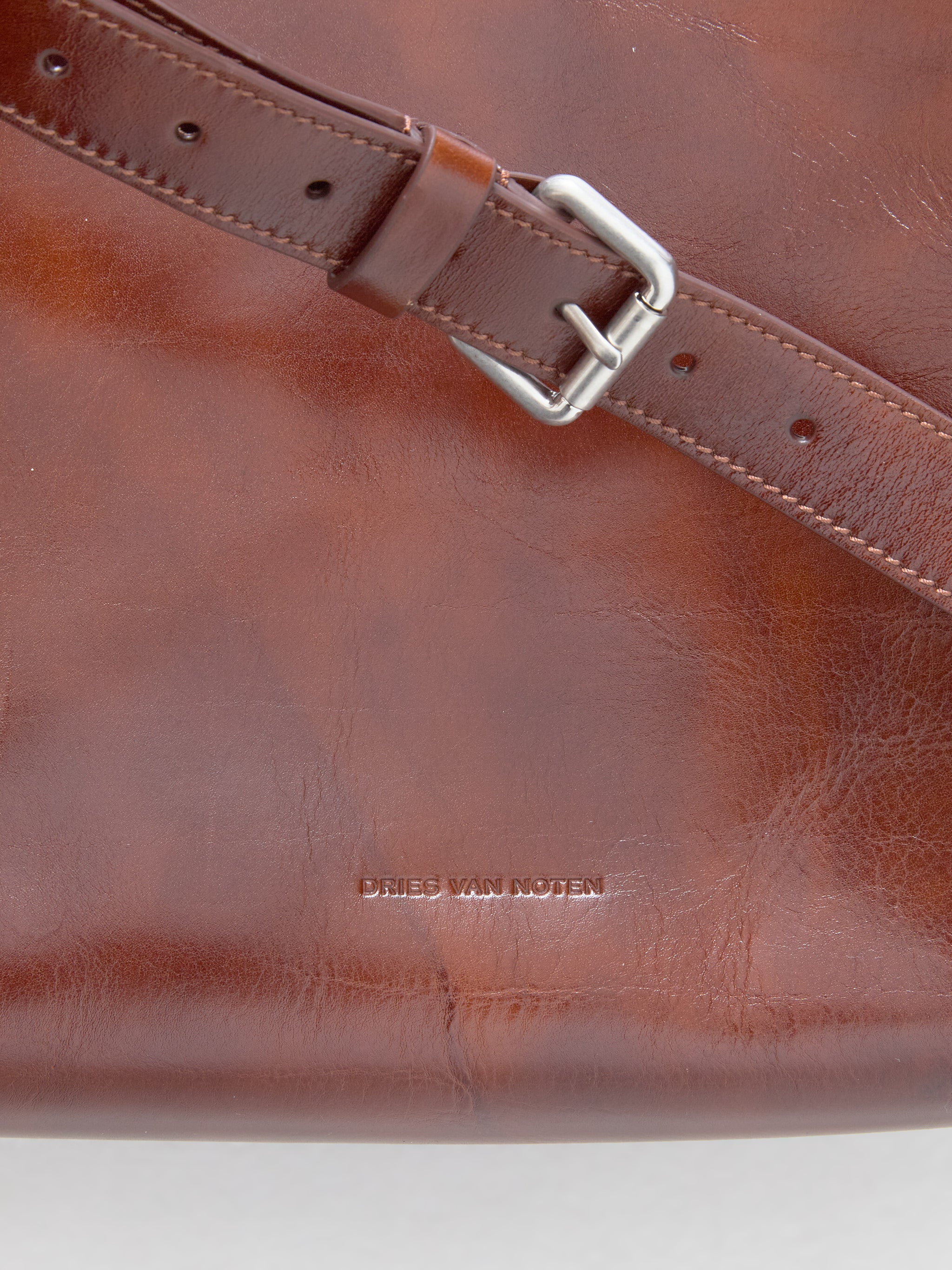 Large Leather Bag with Removable Strap in Cognac