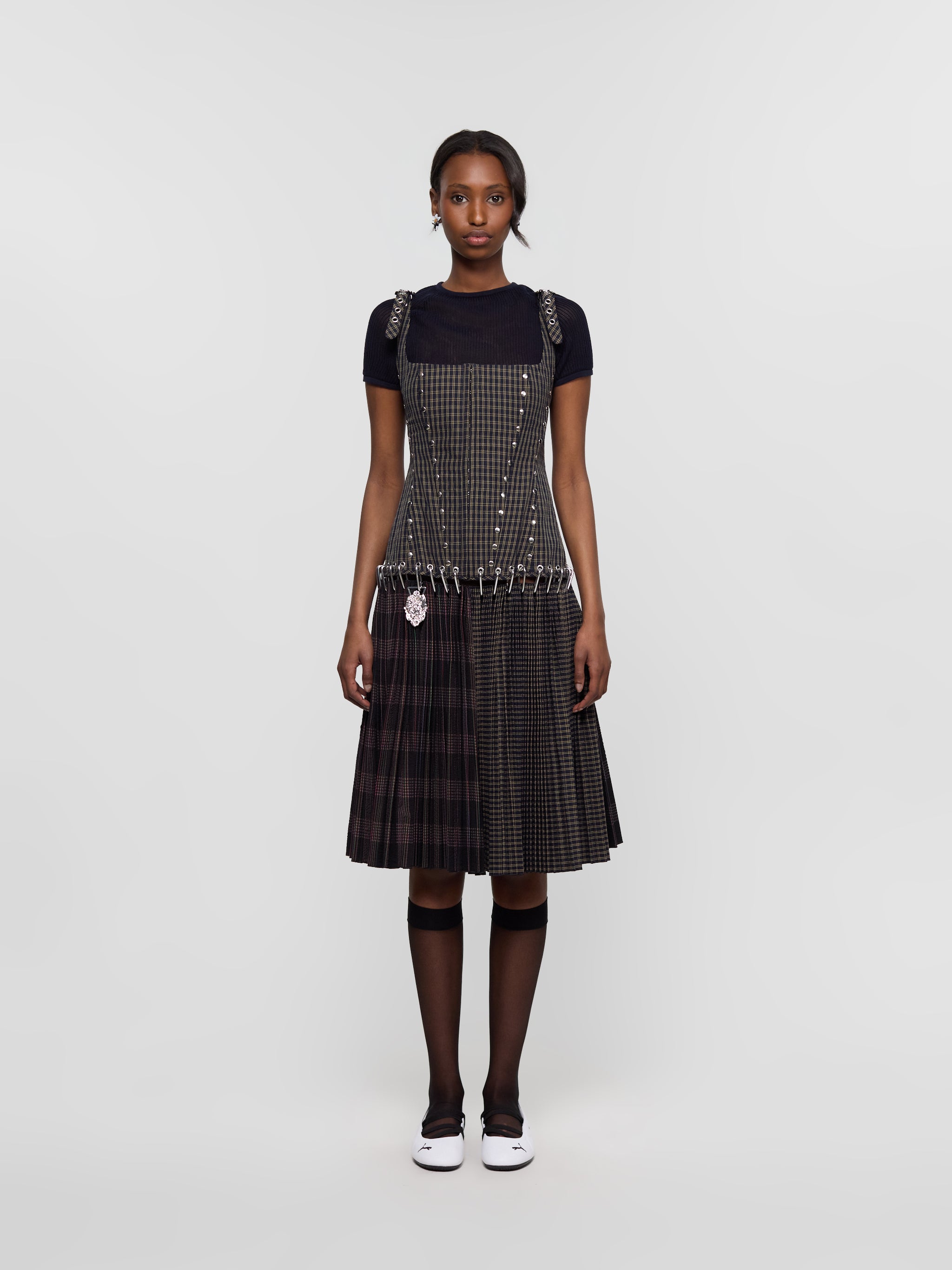 Afly Deco Carabiner Dress in Blue Tartan