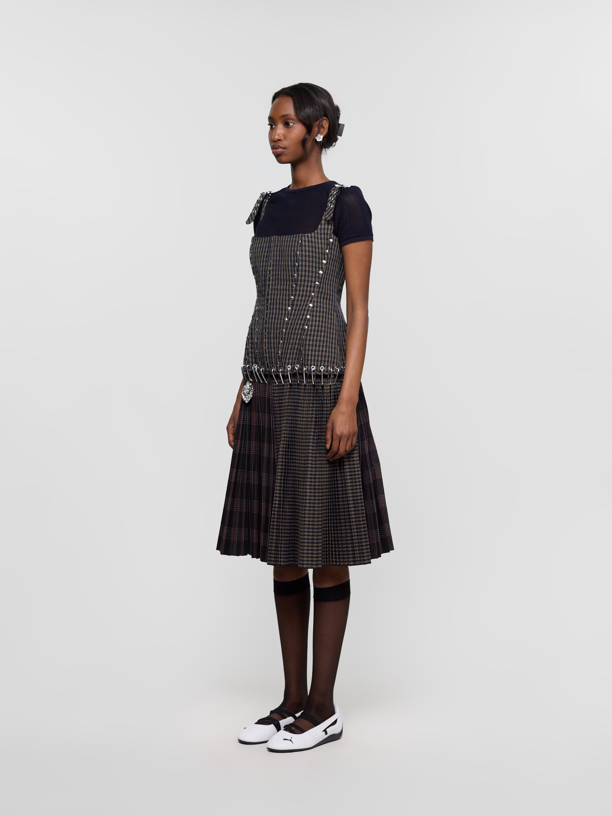 Afly Deco Carabiner Dress in Blue Tartan