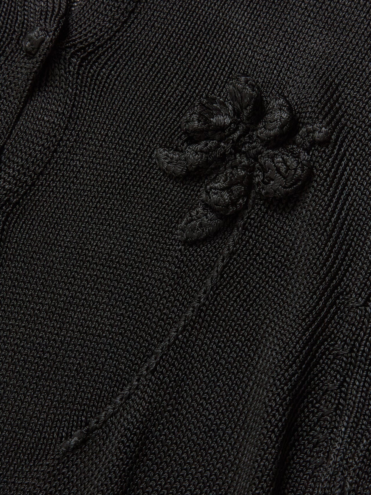 3/4 Sleeve Crewneck Cardigan with Crochet Flower in Black