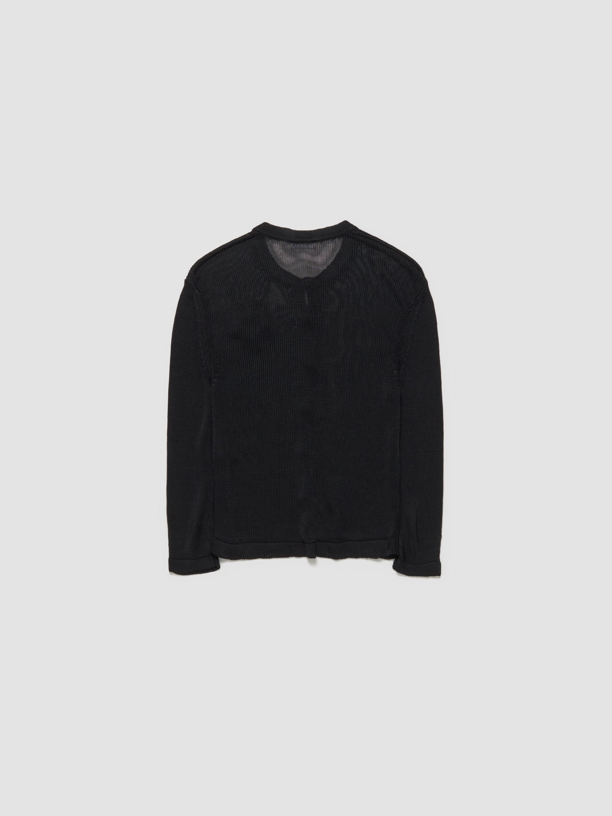 3/4 Sleeve Crewneck Cardigan with Crochet Flower in Black