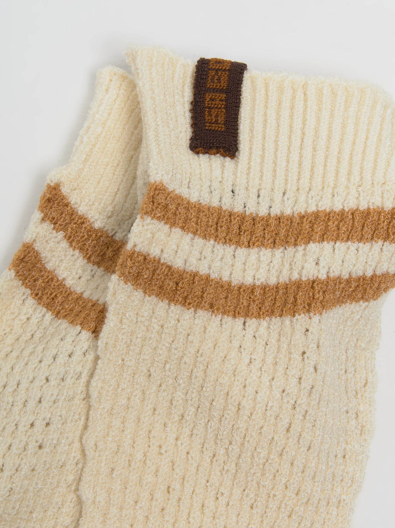 Striped Crochet Socks in Off-White & Rust