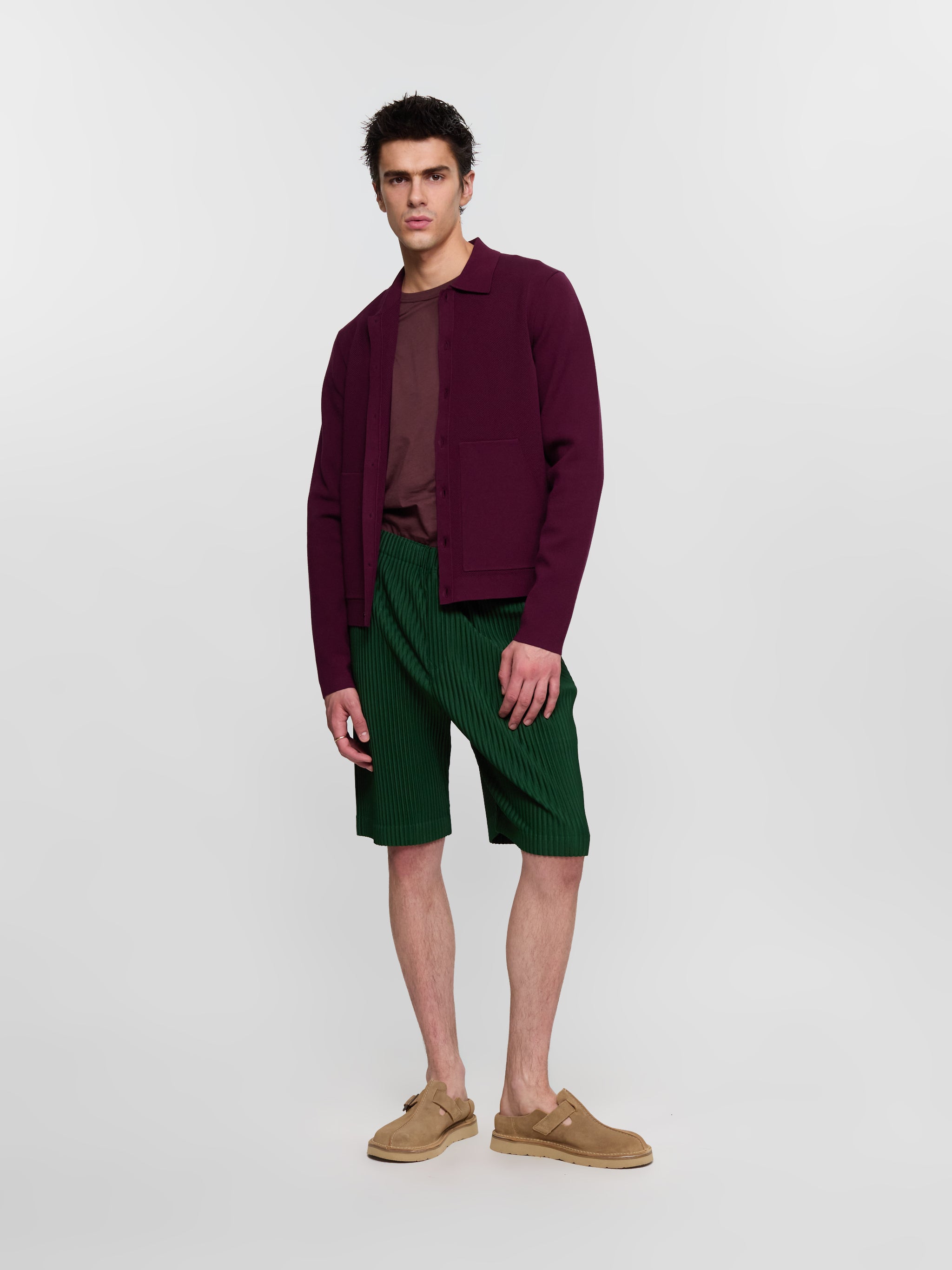 Pleated Bermuda Shorts in Seaweed Green