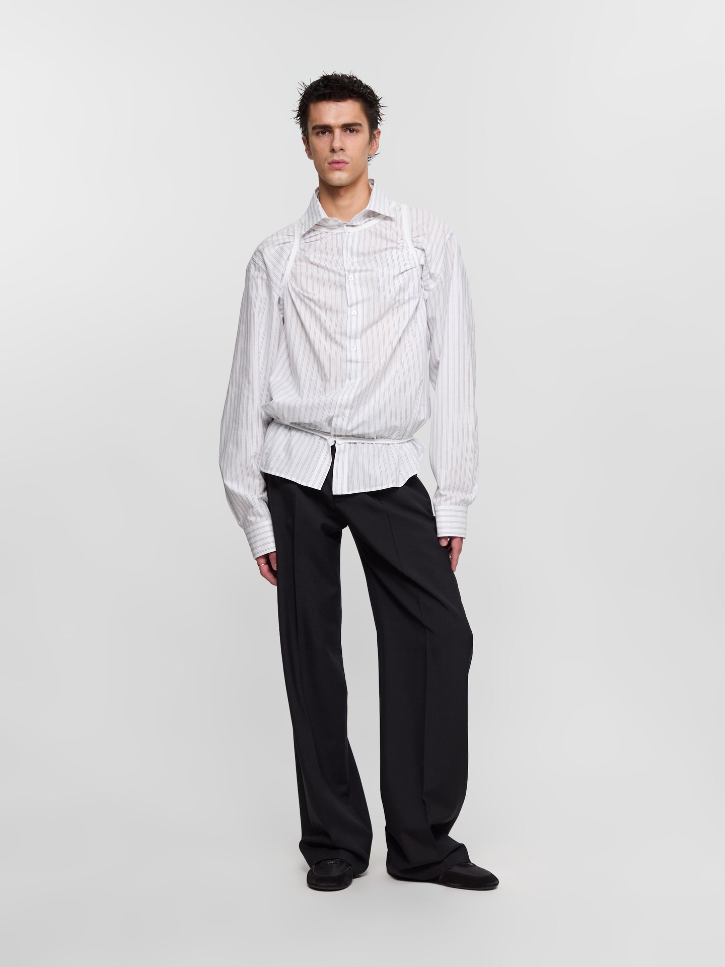 Long Sleeve Shirt in White & Light Blue