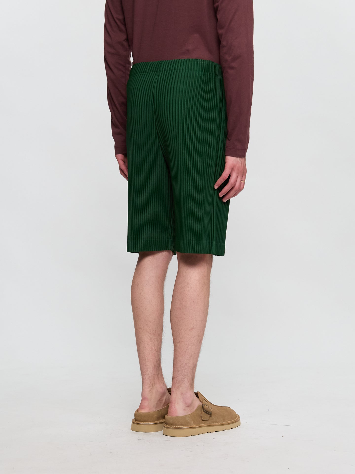 Pleated Bermuda Shorts in Seaweed Green