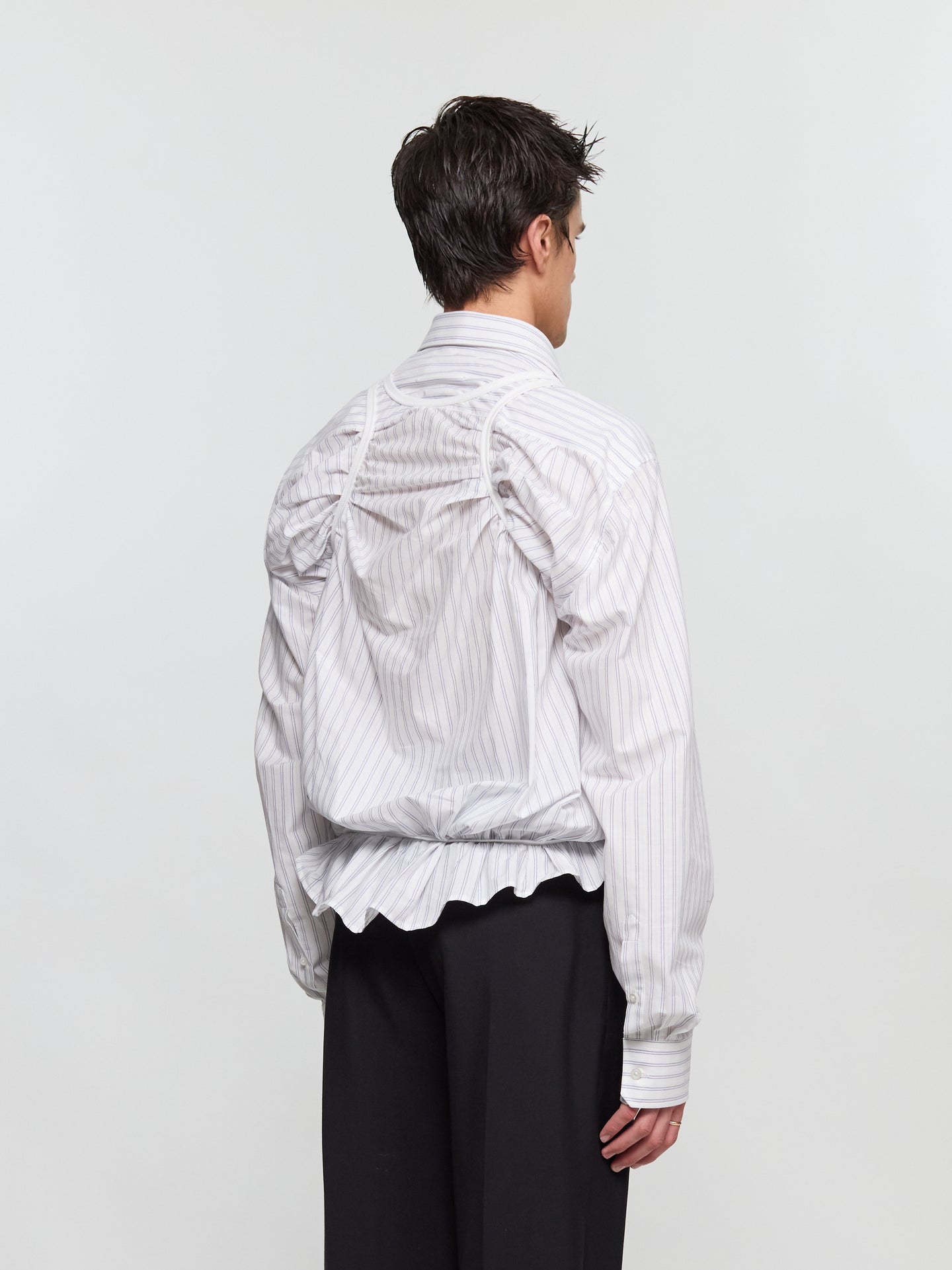 Long Sleeve Shirt in White & Light Blue