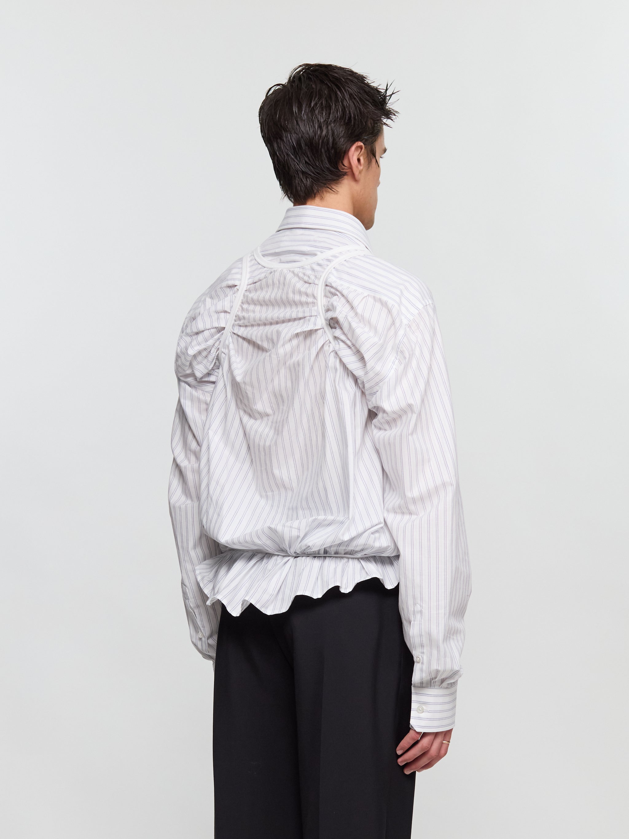 Long Sleeve Shirt in White & Light Blue