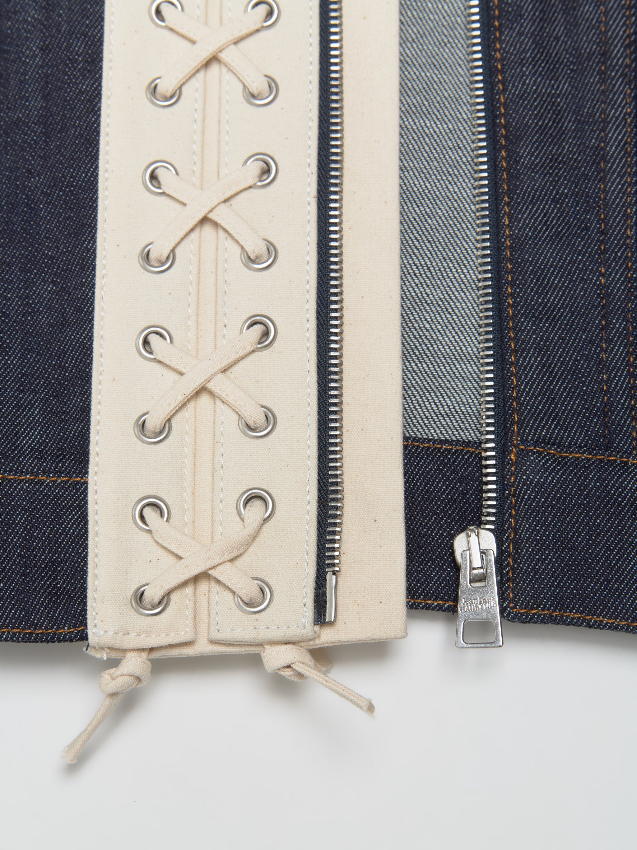 Contrasting Lace-Up Denim Jacket in Indigo