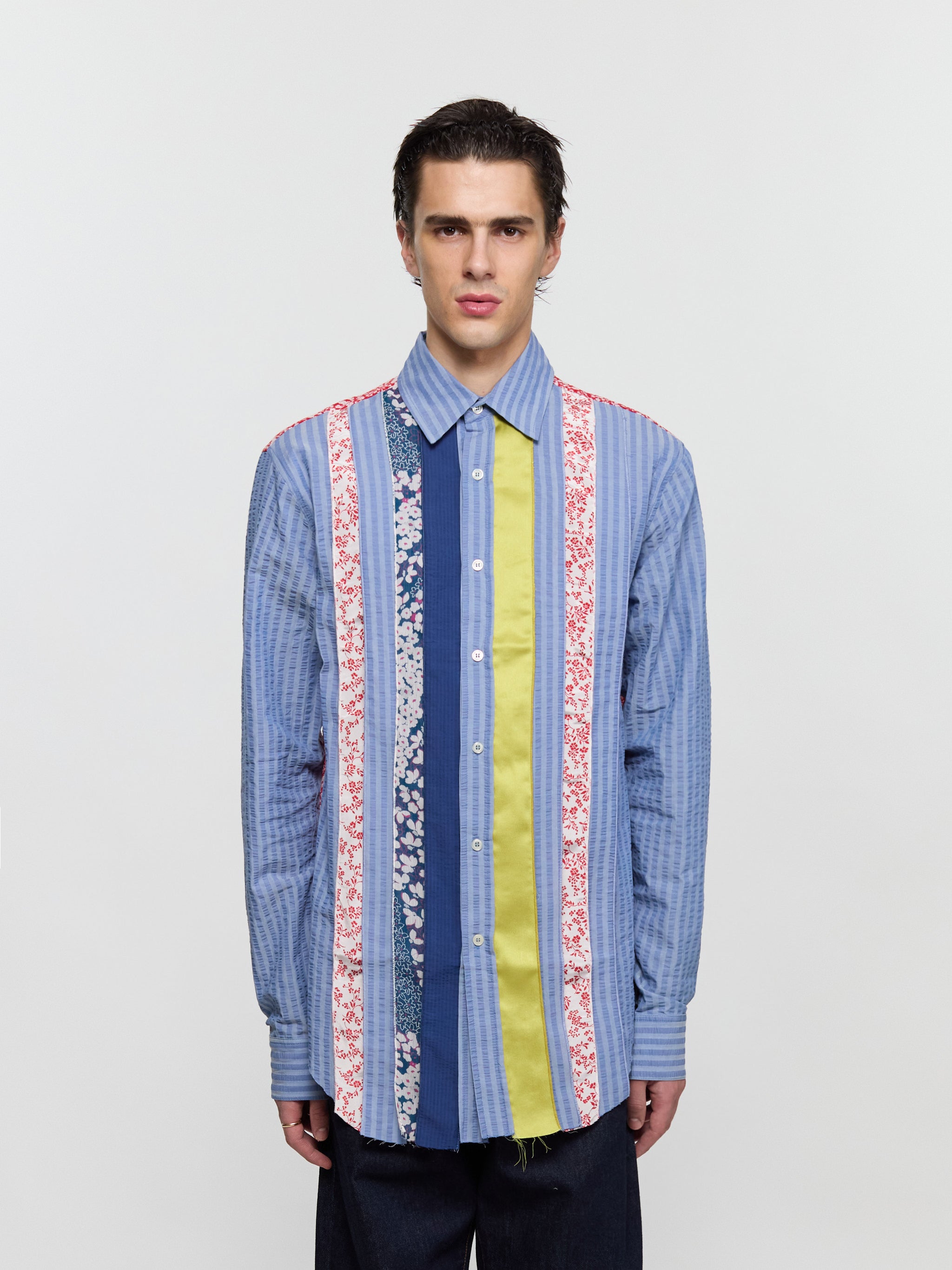 Patch & Slash Shirt in Blue & Multi