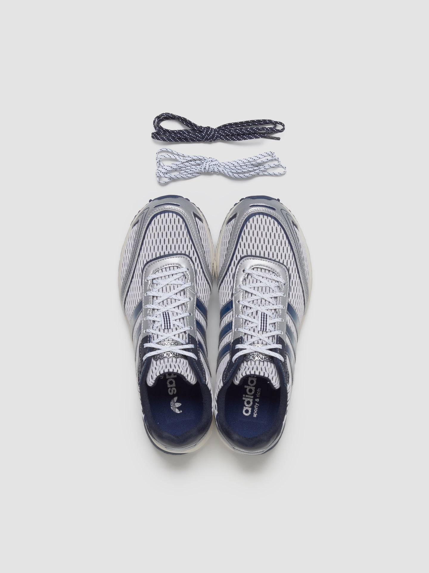 x Sporty & Rich WMNS Adizero Adios Sneaker in White & Core Navy