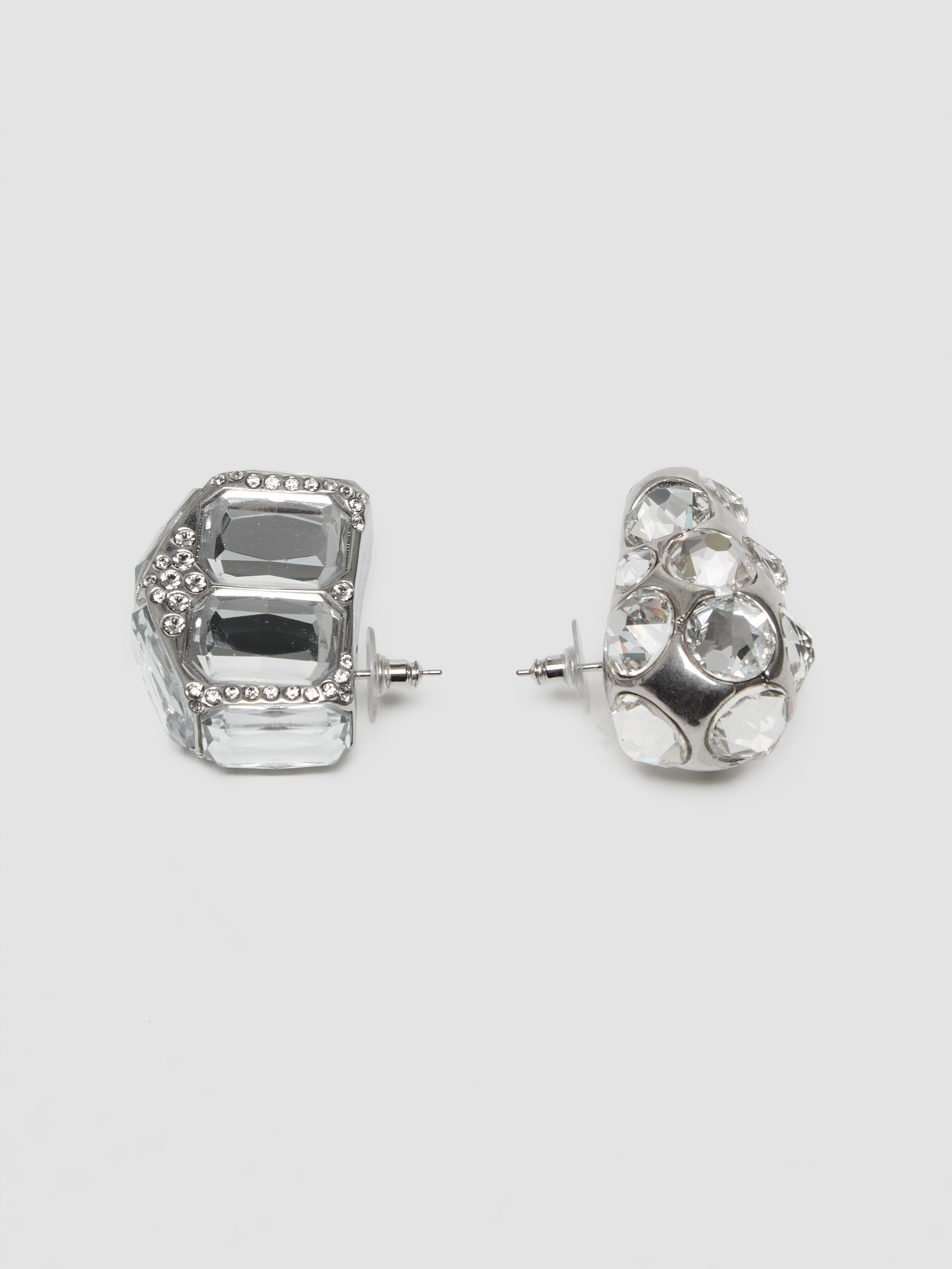 Asymmetric Crystal Earrings in Silver