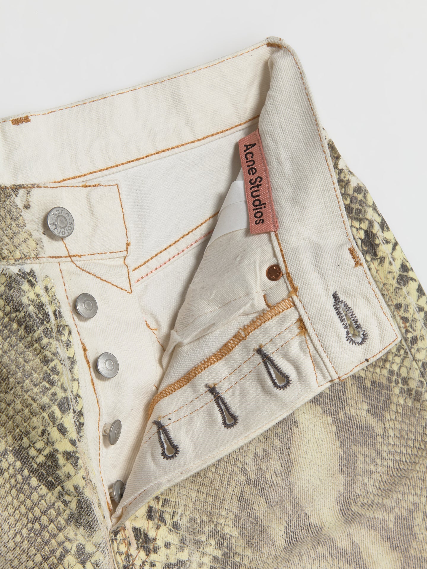 Printed Denim Trousers in Multi Brown